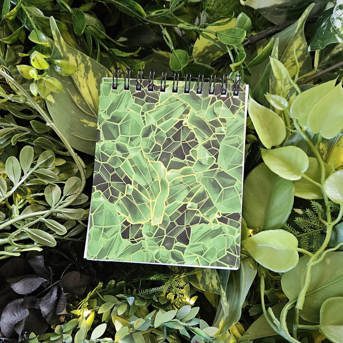 4x5 inches HANDMADE Top Bound SPIRAL NOTEBOOK: Emerald with Lily of the Valley Acornandcrowstudio