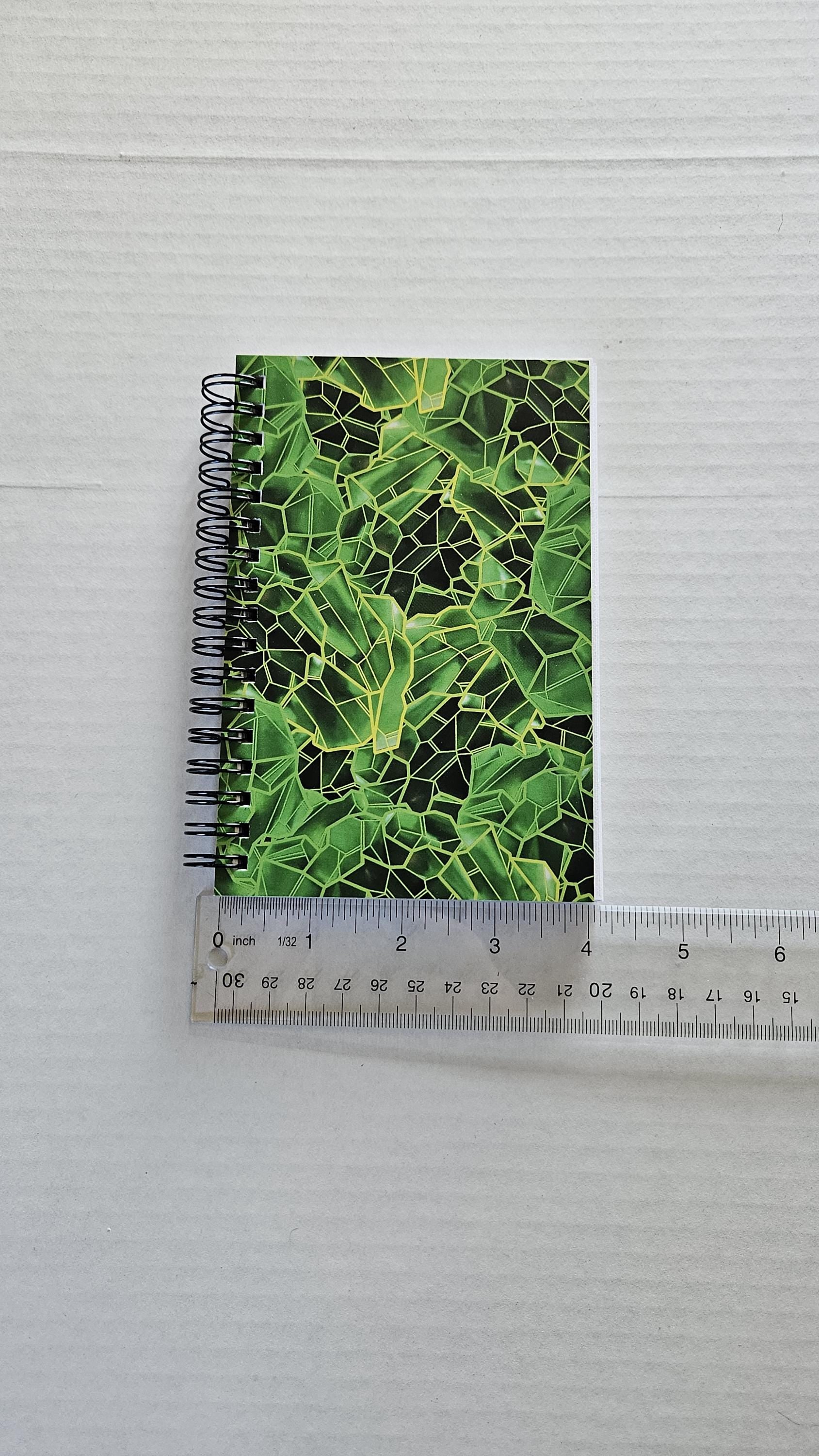 4x6 inches HANDMADE SPIRAL NOTEBOOK: Emerald with Lily of the Valley Acornandcrowstudio