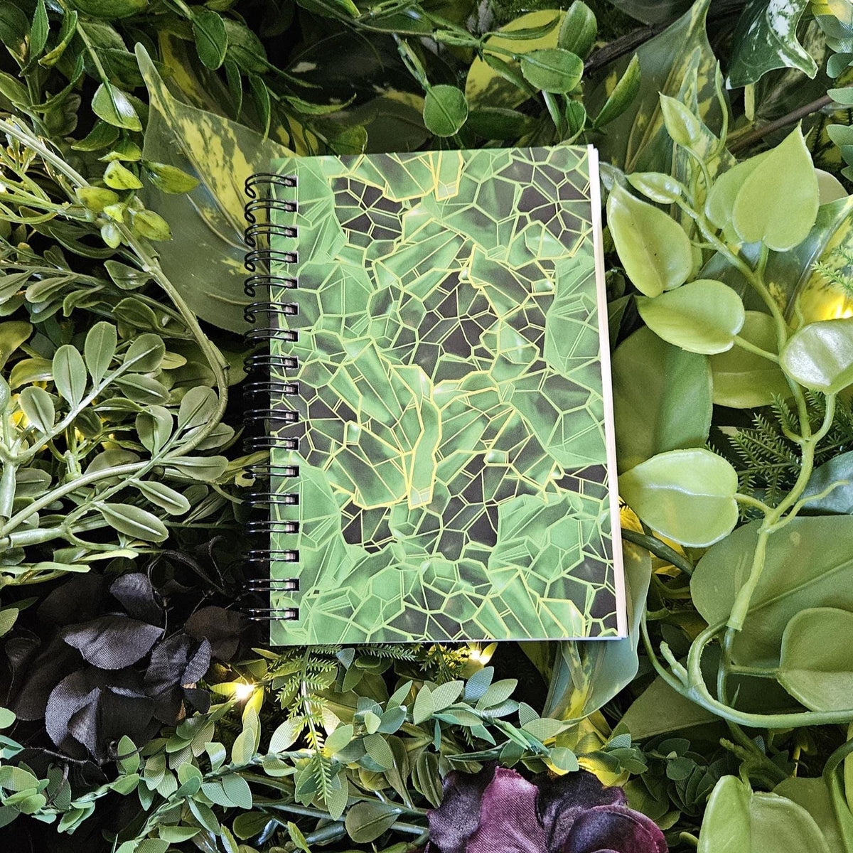 4x6 inches HANDMADE SPIRAL NOTEBOOK: Emerald with Lily of the Valley Acornandcrowstudio