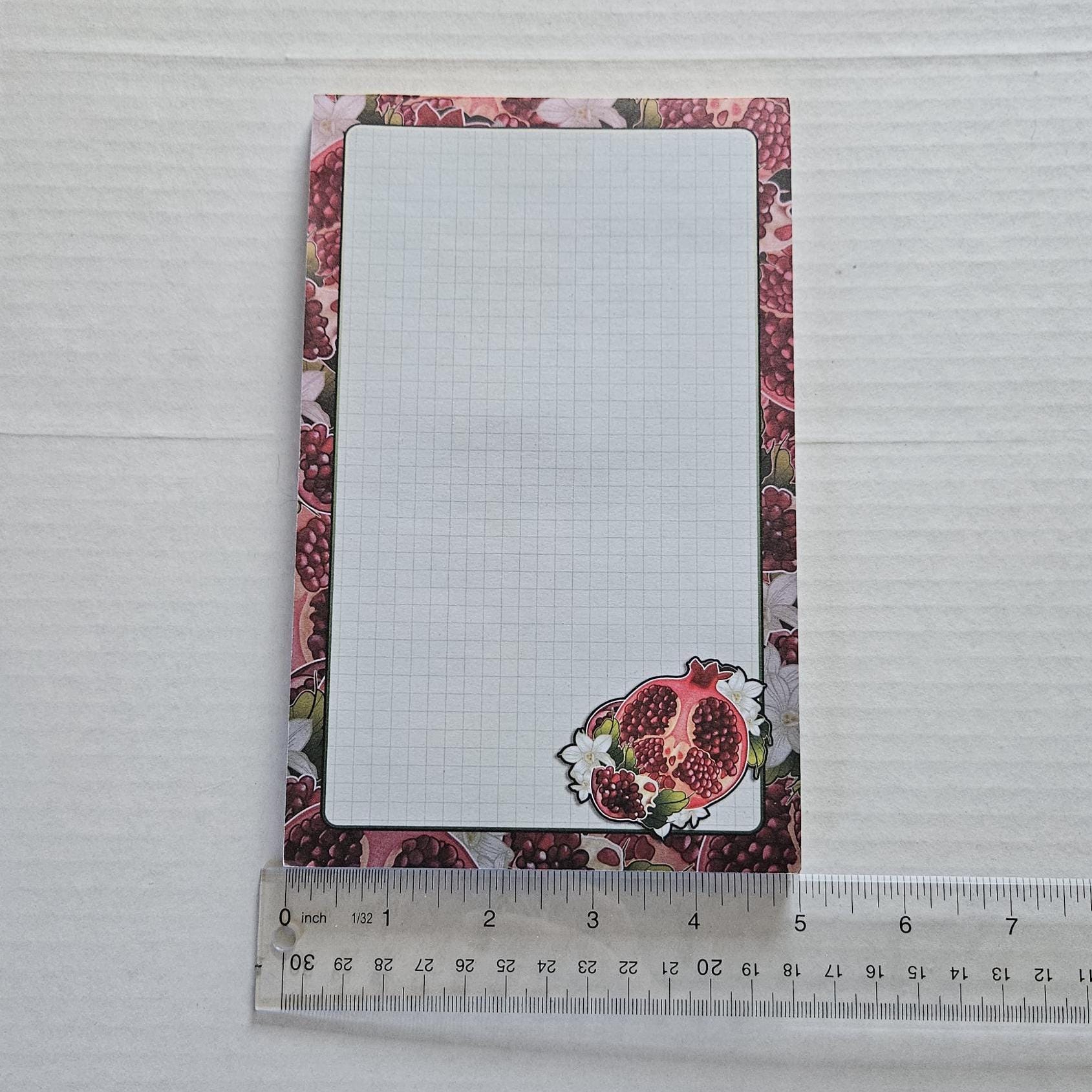 NOTEPAD 5 x 8: Pomegranate Grid Pages Acornandcrowstudio