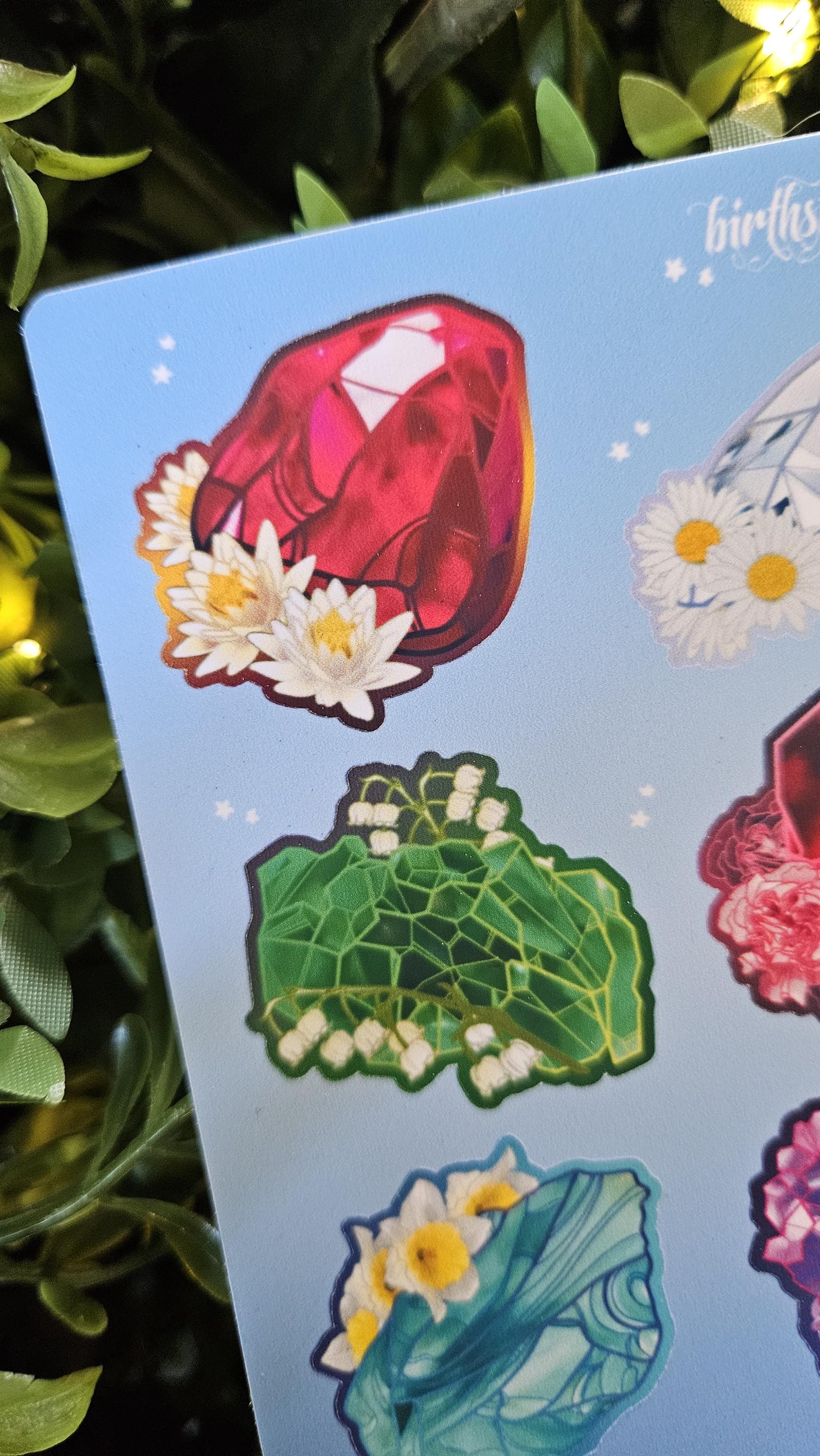 PLANNER STICKER SHEET : Birthstone Crystals Part 1 - Garnet , Amethyst, Aquamarine, Diamond, Emerald, Ruby Acornandcrowstudio