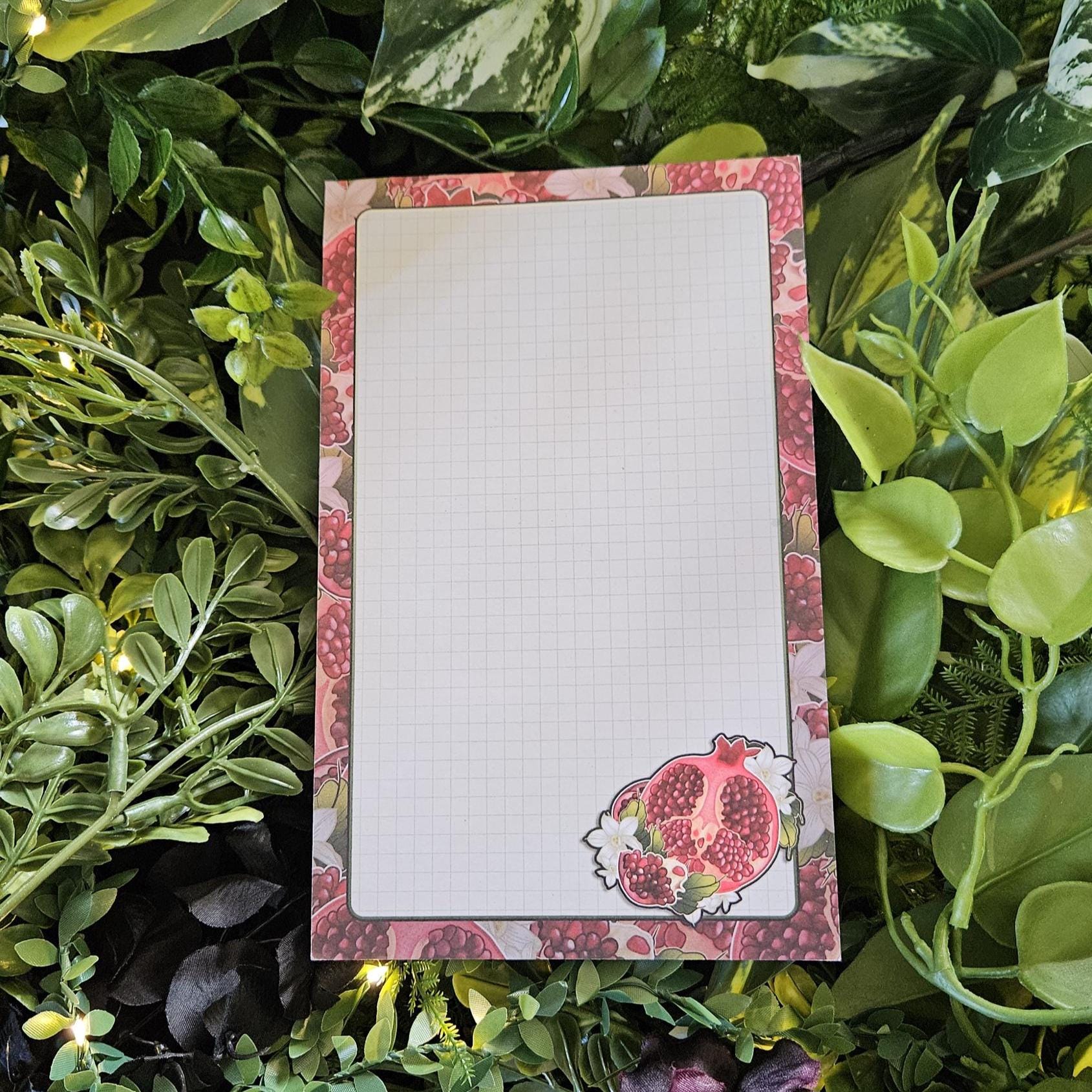 NOTEPAD 5 x 8: Pomegranate Grid Pages Acornandcrowstudio