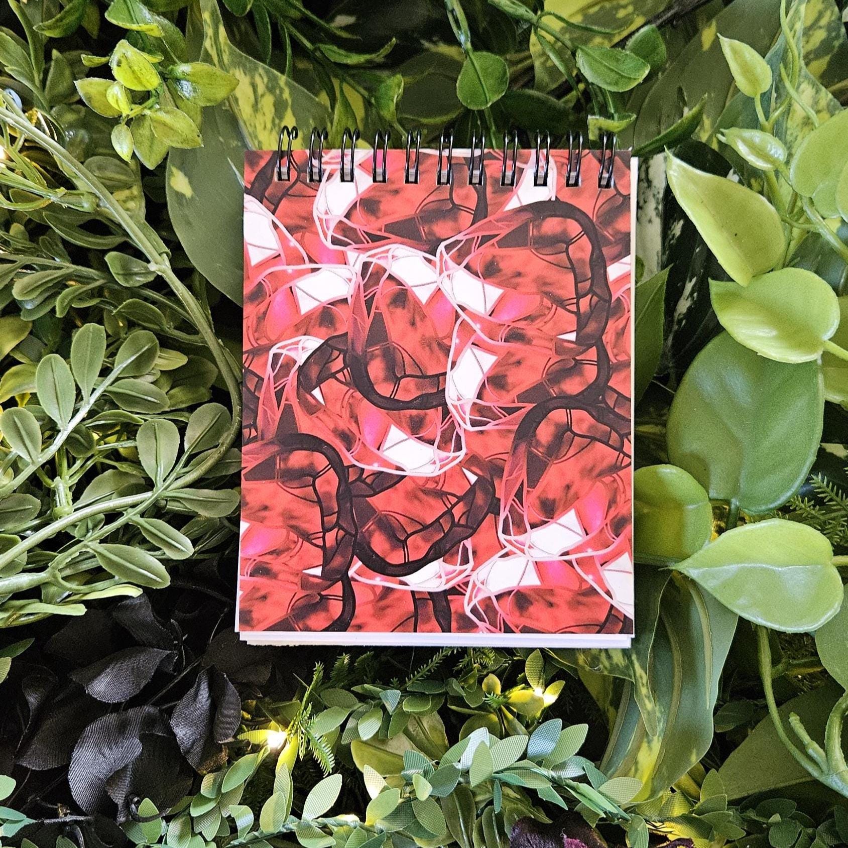 4x5 inches HANDMADE Top Bound SPIRAL NOTEBOOK: Ruby with Water Lily Acornandcrowstudio