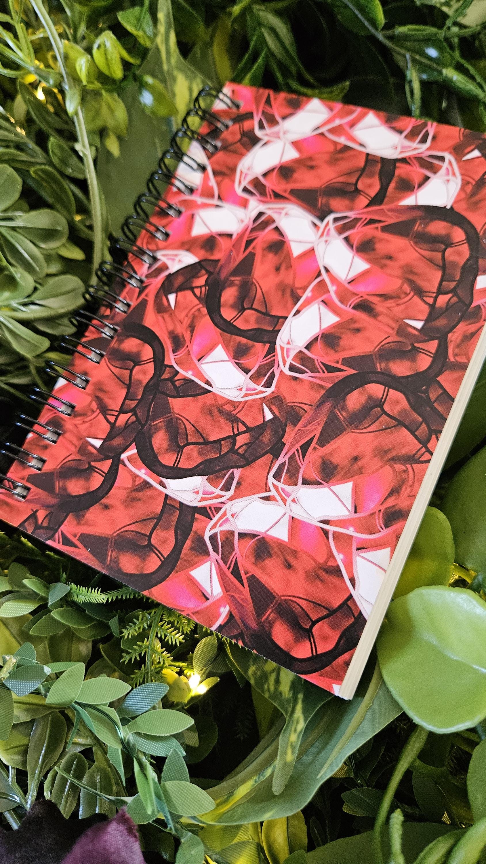 4x6 inches HANDMADE SPIRAL NOTEBOOK: Ruby with Water Lily Acornandcrowstudio