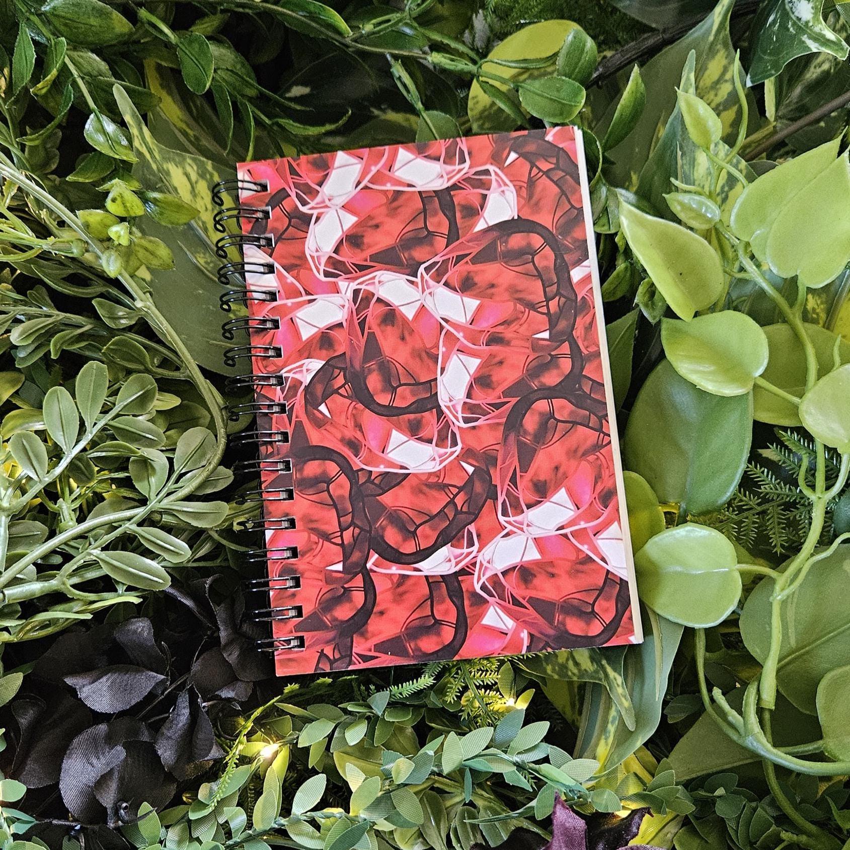 4x6 inches HANDMADE SPIRAL NOTEBOOK: Ruby with Water Lily Acornandcrowstudio
