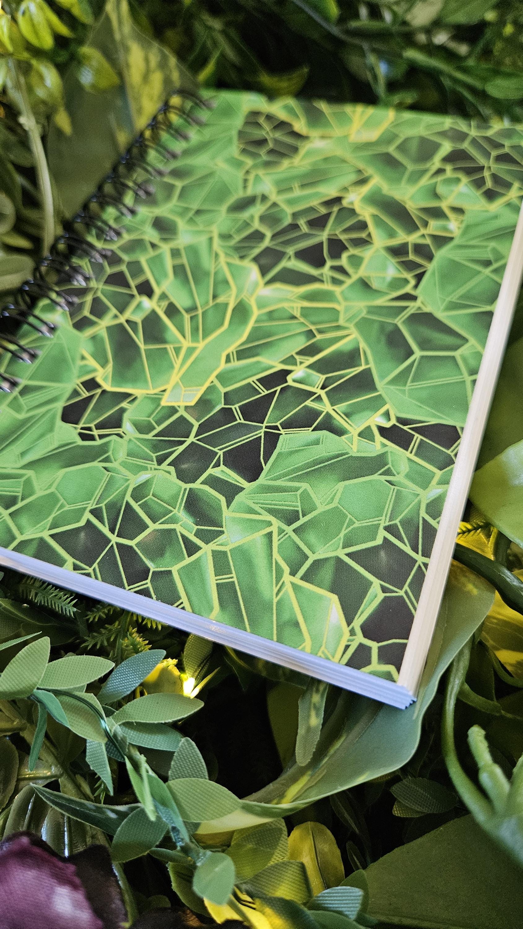 4x6 inches HANDMADE SPIRAL NOTEBOOK: Emerald with Lily of the Valley Acornandcrowstudio