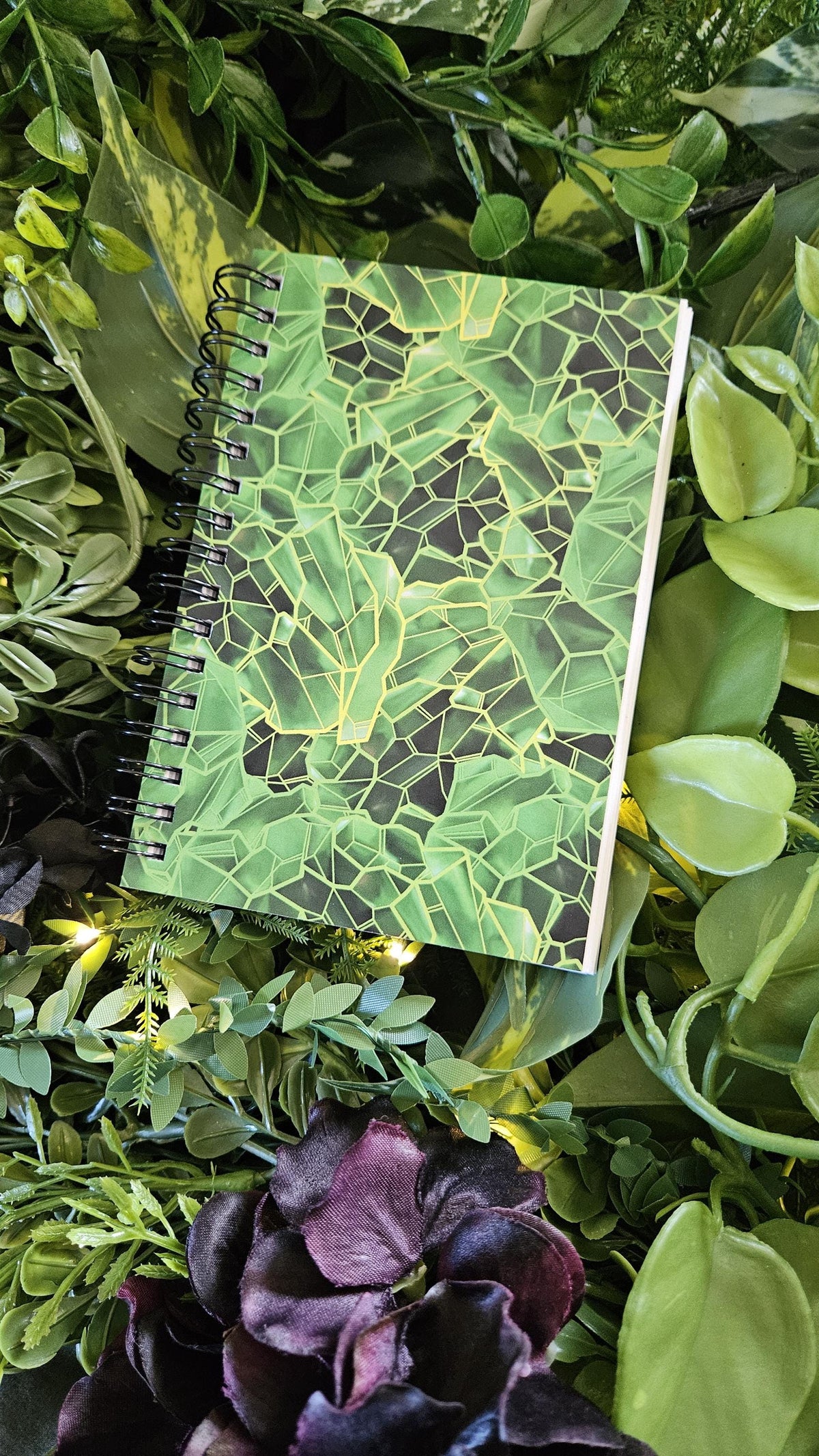4x6 inches HANDMADE SPIRAL NOTEBOOK: Emerald with Lily of the Valley Acornandcrowstudio