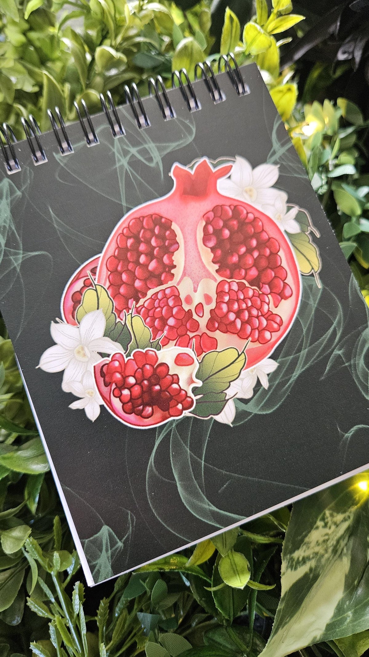 4x5 Top Bound HANDMADE SPIRAL NOTEBOOK: Pomegranate and Narcissus Flowers
