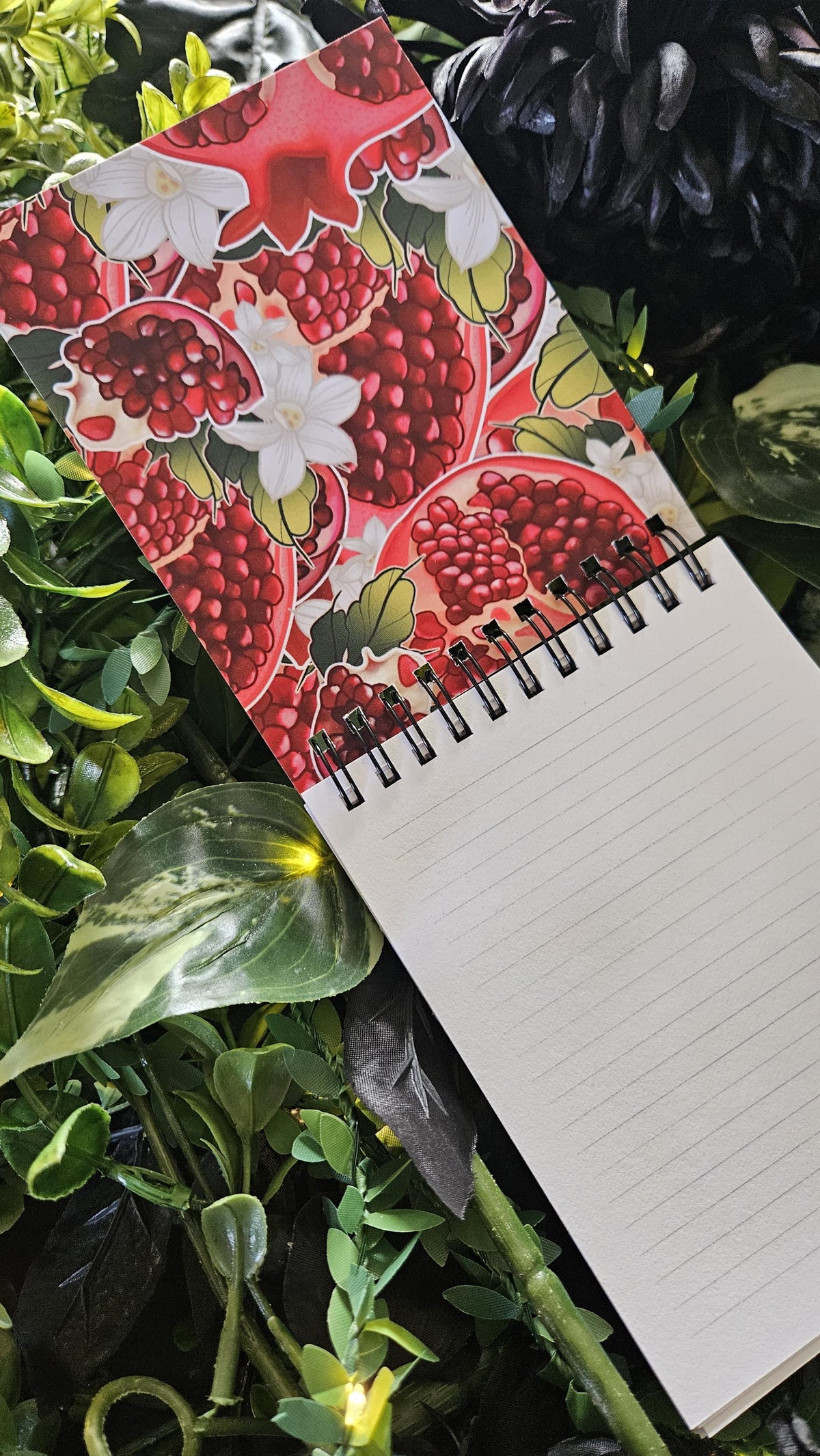 4x5 Top Bound HANDMADE SPIRAL NOTEBOOK: Pomegranate and Narcissus Flowers