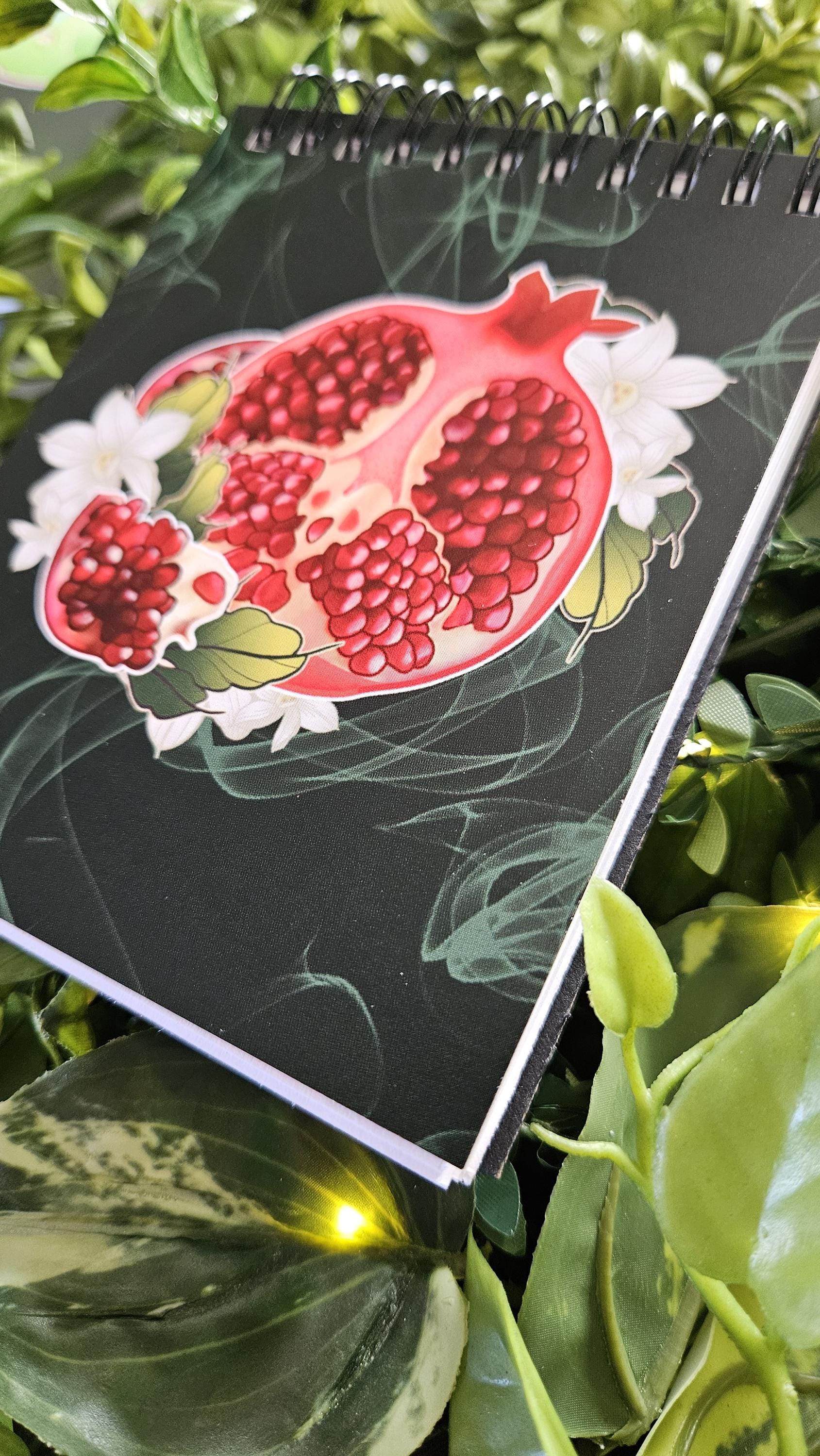 4x5 Top Bound HANDMADE SPIRAL NOTEBOOK: Pomegranate and Narcissus Flowers Acornandcrowstudio