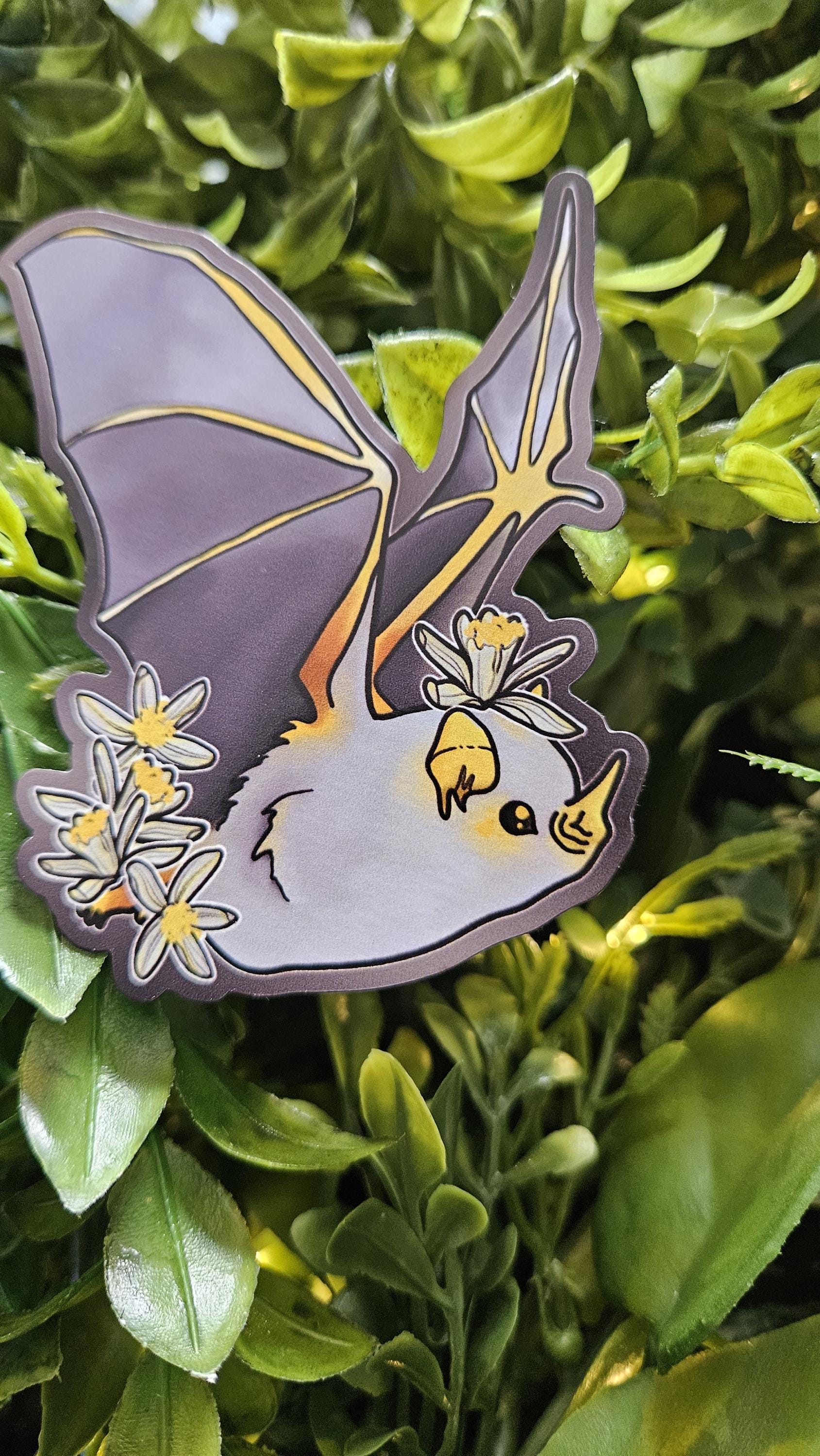 MAGNET: Honduran Ghost Bat with Lemon Flower - 'Cornelius' Acornandcrowstudio