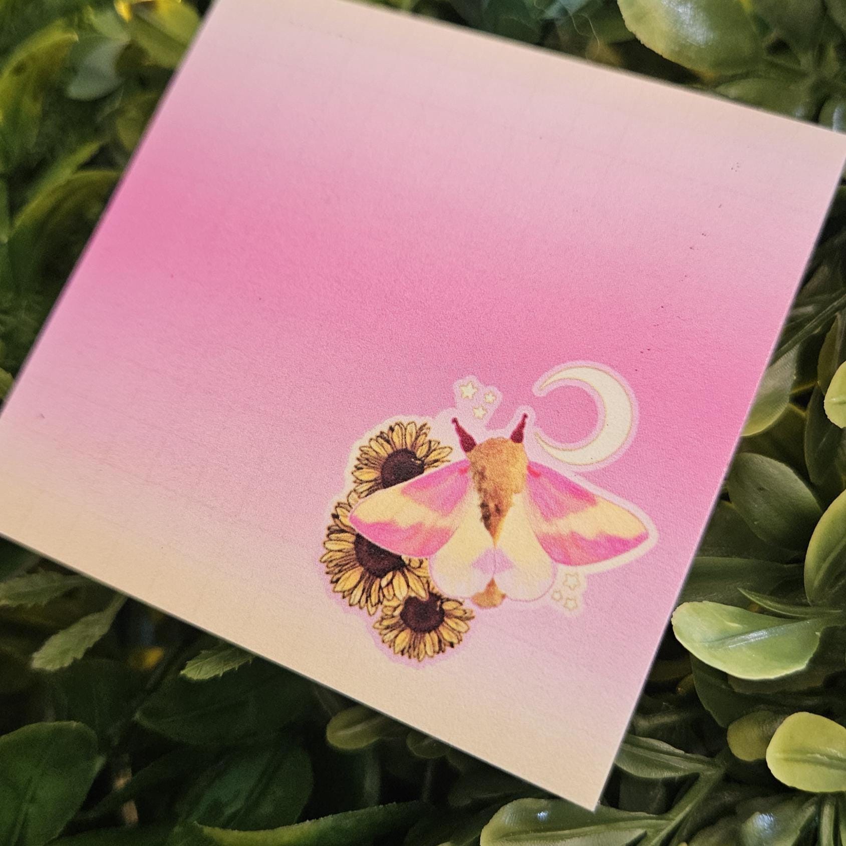 STICKY NOTES: Rosy Maple Moth with Sunflowers Acornandcrowstudio