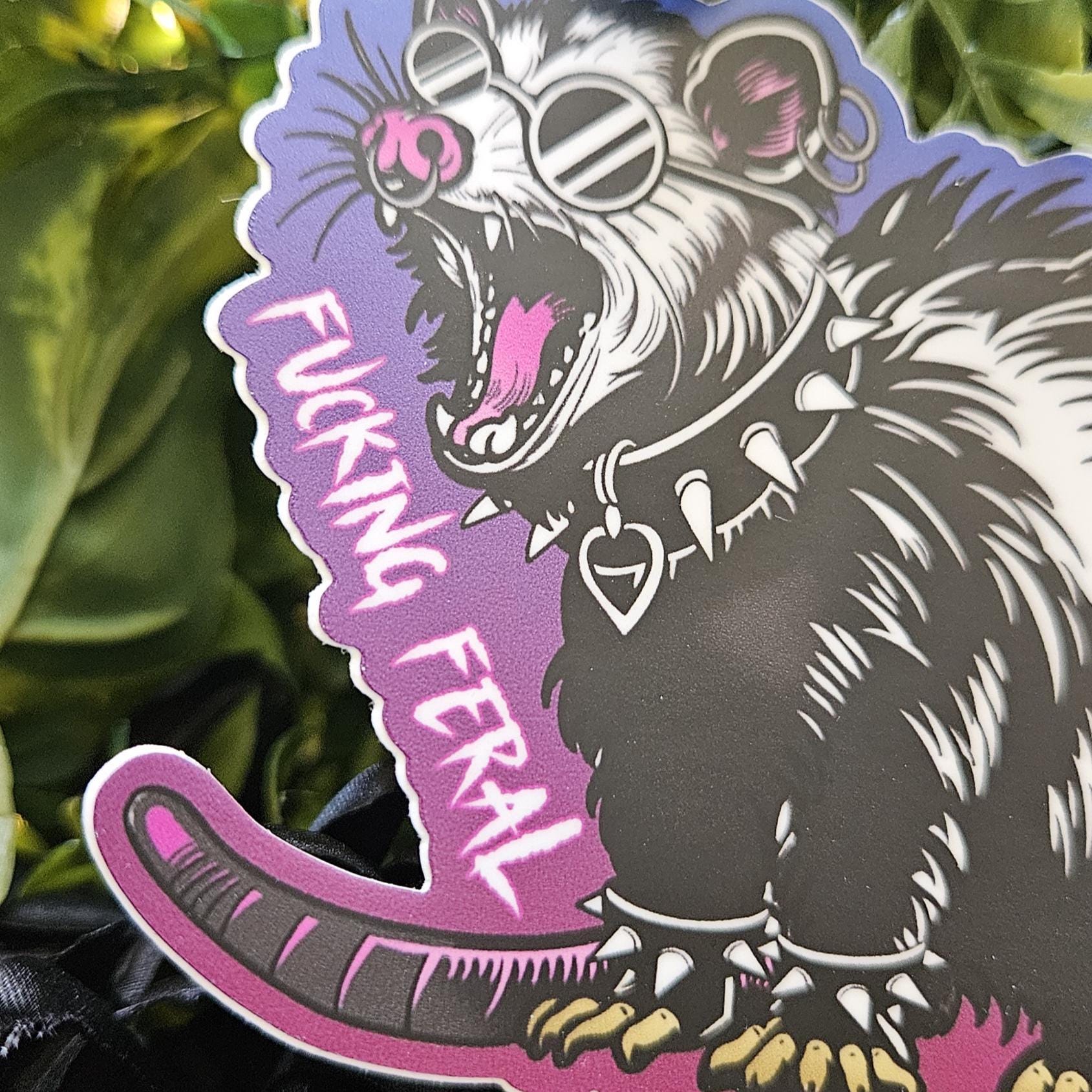 MATTE STICKER: F*cking Feral Opossum Acornandcrowstudio