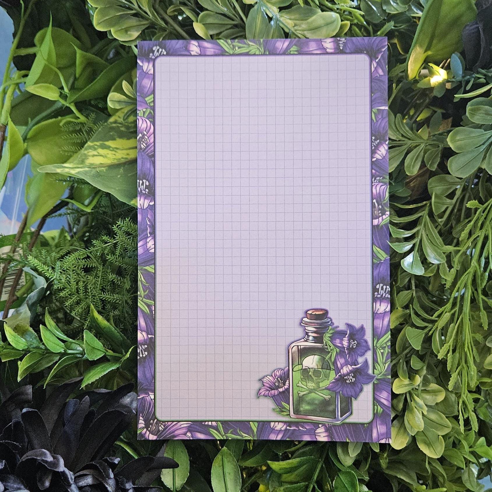 NOTEPAD 5 x 8: Belladonna Poison Bottle with Grid Pages Acornandcrowstudio