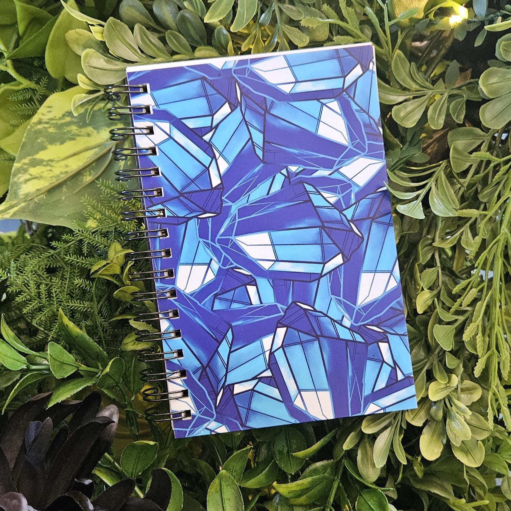 4x6 inches HANDMADE SPIRAL NOTEBOOK: Sapphire with Aster Flowers Acornandcrowstudio