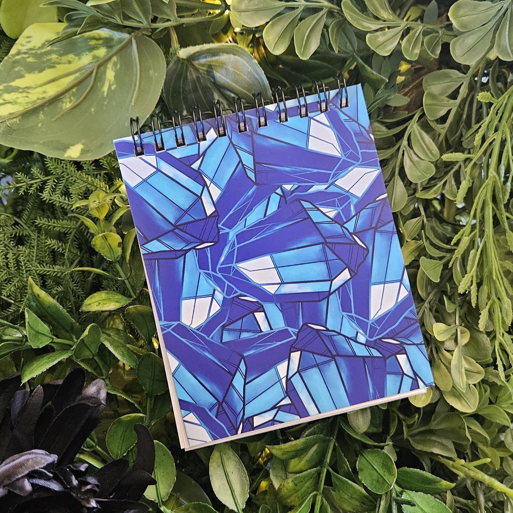 4x5 inches HANDMADE Top Bound SPIRAL NOTEBOOK: Sapphire with Aster Flowers Acornandcrowstudio
