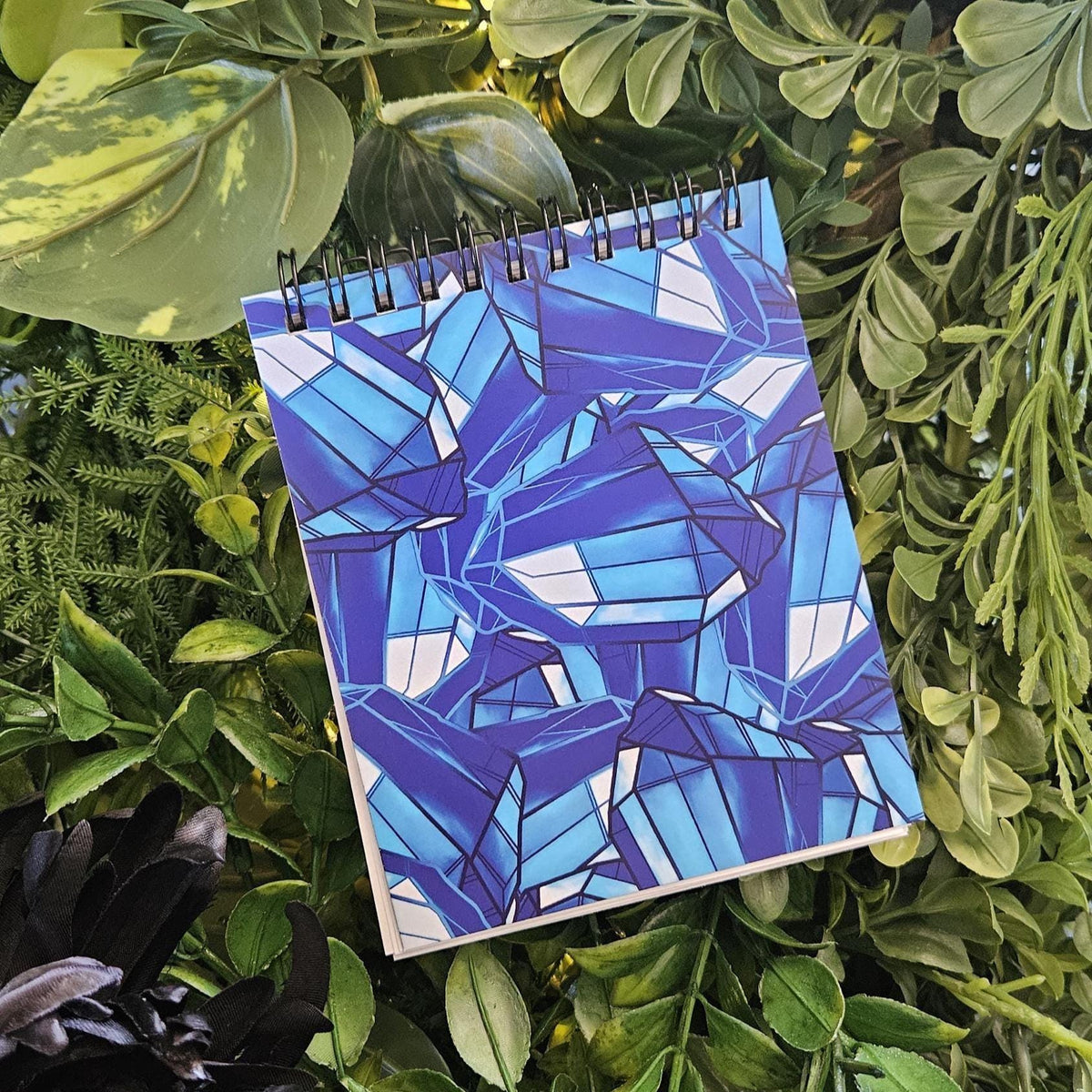 4x5 inches HANDMADE Top Bound SPIRAL NOTEBOOK: Sapphire with Aster Flowers Acornandcrowstudio
