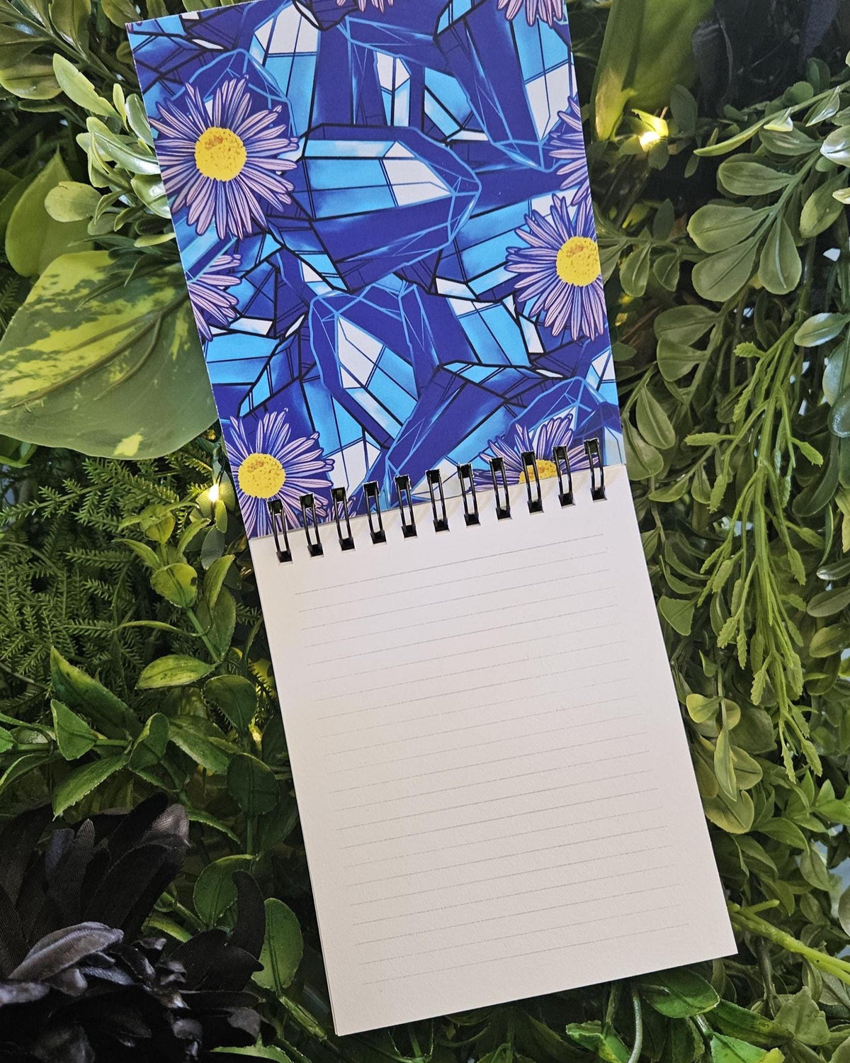 4x5 inches HANDMADE Top Bound SPIRAL NOTEBOOK: Sapphire with Aster Flowers Acornandcrowstudio