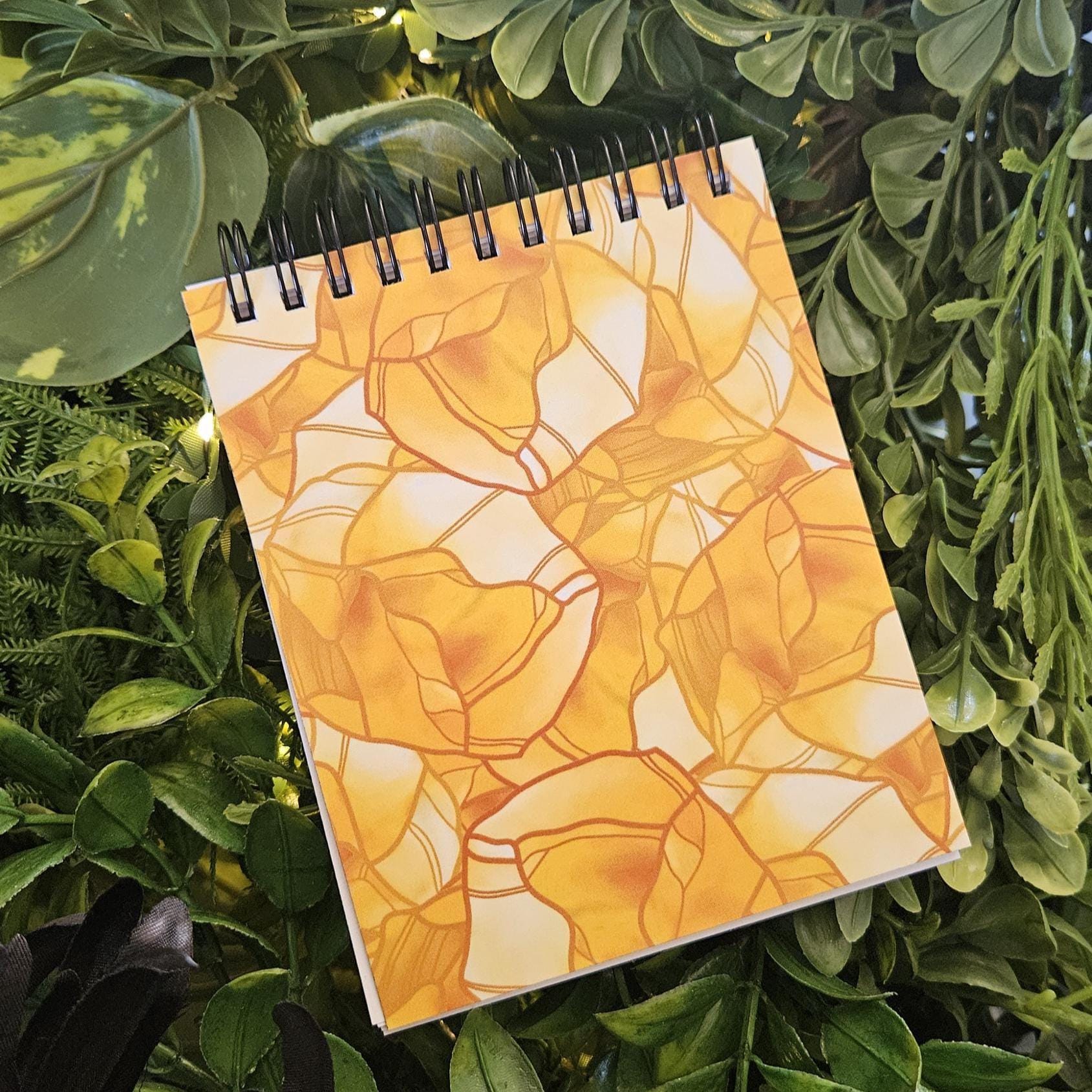 4x5 inches HANDMADE Top Bound SPIRAL NOTEBOOK: Topaz with Chrysanthemum Flowers Acornandcrowstudio