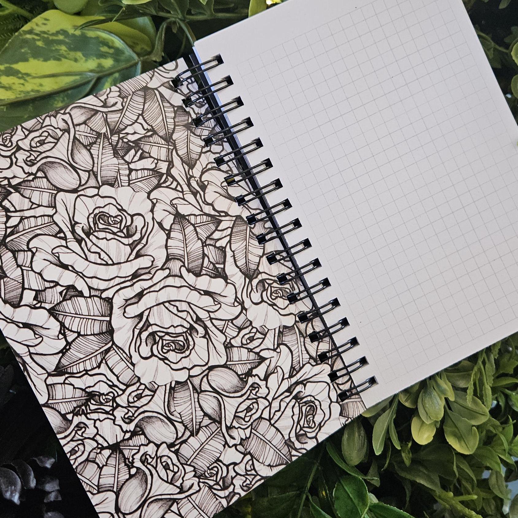 4x6 inches HANDMADE SPIRAL NOTEBOOK: Plague Doctor with Roses Acornandcrowstudio
