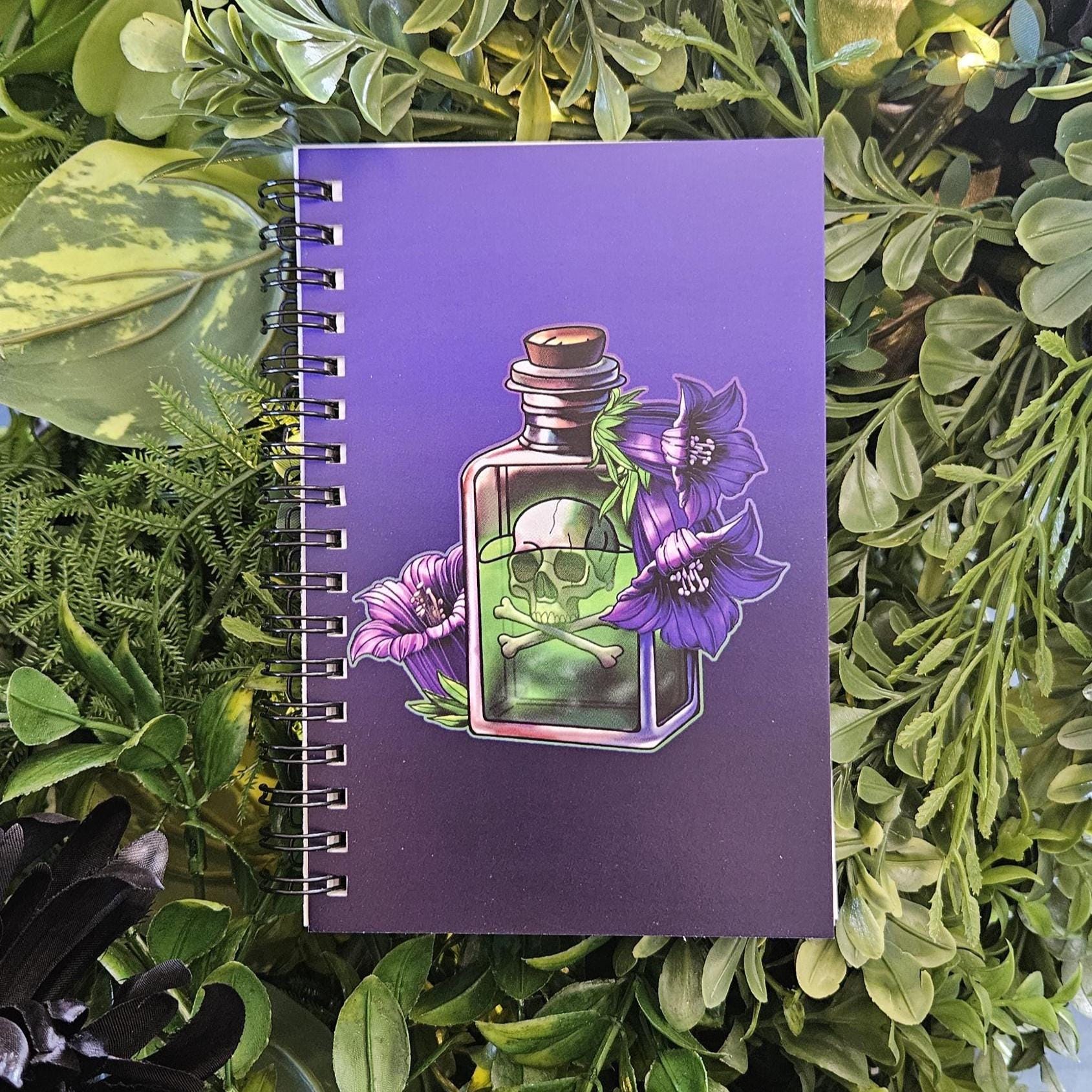 4x6 inches HANDMADE SPIRAL NOTEBOOK: Belladonna Poison Bottle Acornandcrowstudio