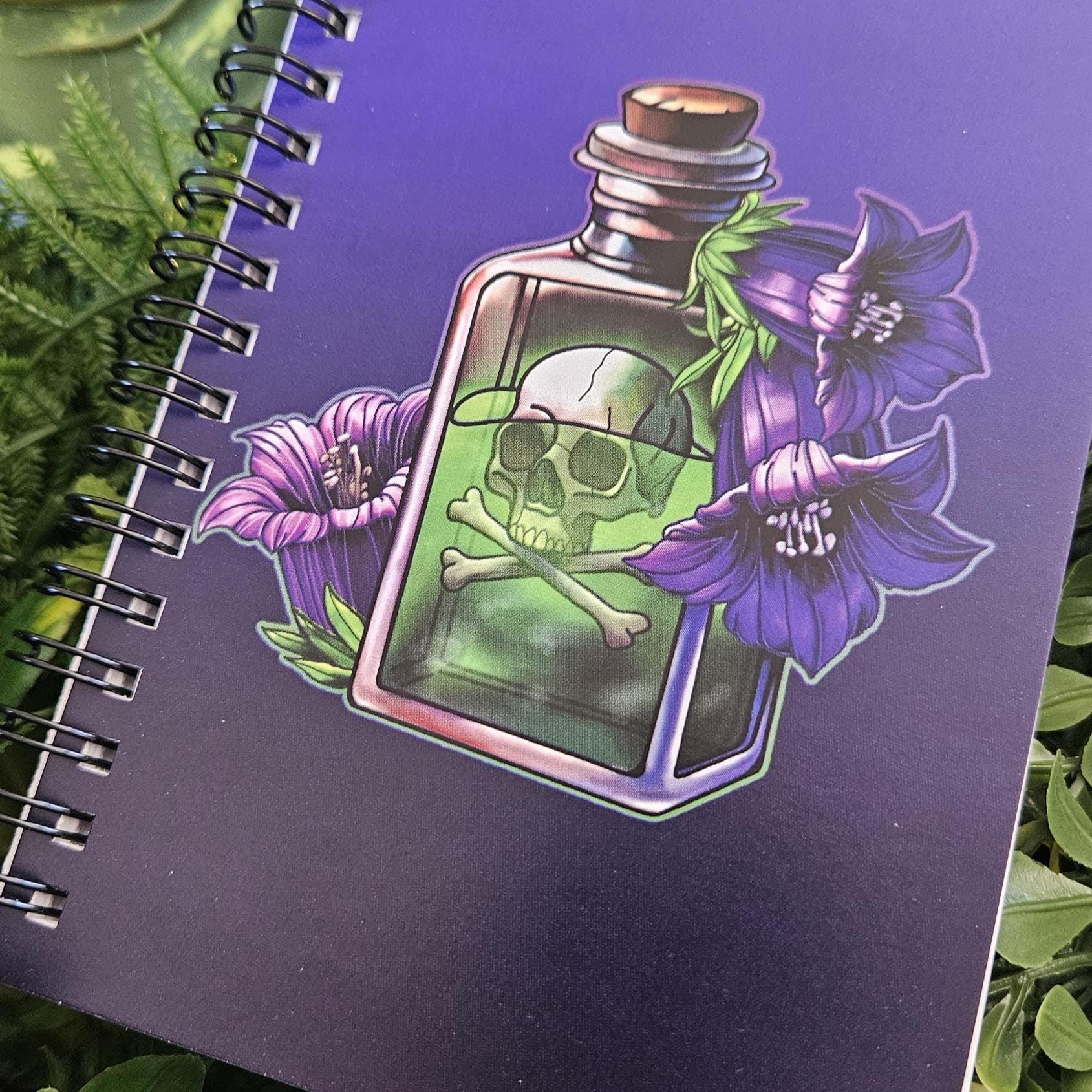 4x6 inches HANDMADE SPIRAL NOTEBOOK: Belladonna Poison Bottle Acornandcrowstudio