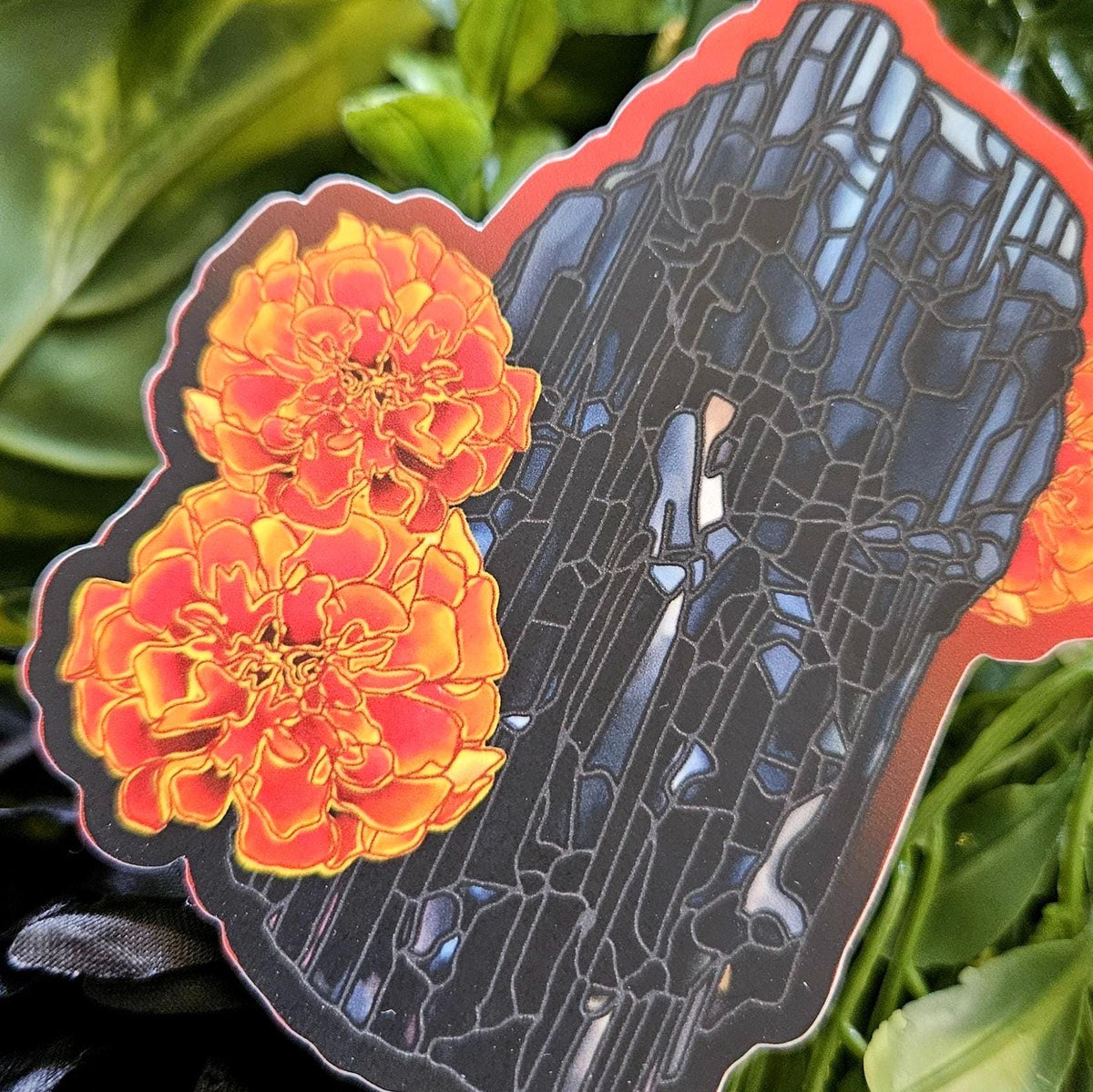 MATTE STICKER: October 'Alternate' Birthstone Tourmaline with Marigolds