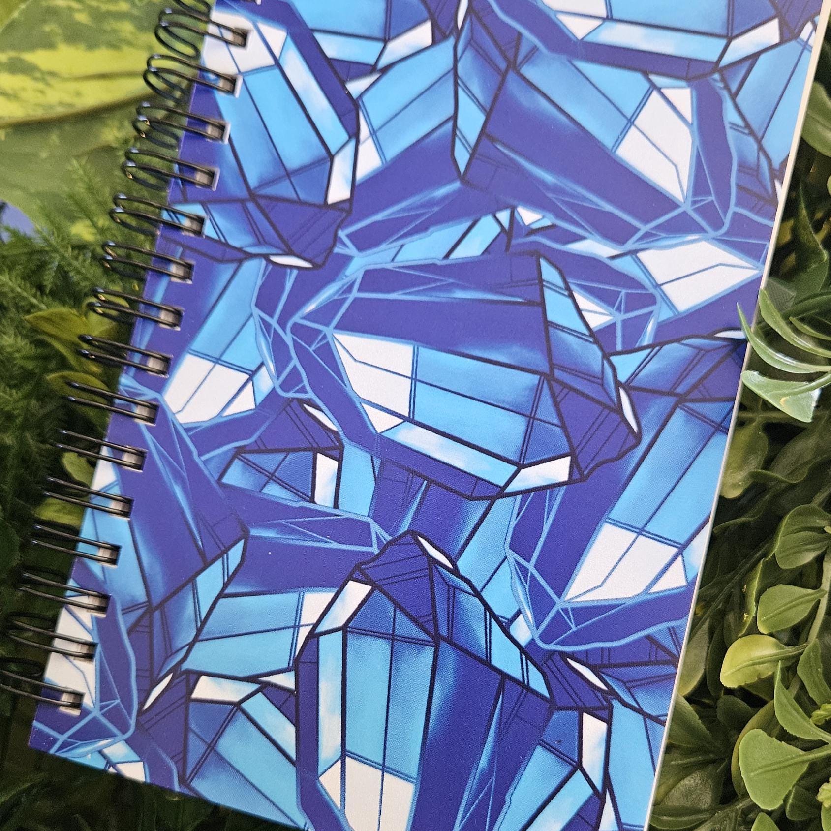 4x6 inches HANDMADE SPIRAL NOTEBOOK: Sapphire with Aster Flowers Acornandcrowstudio