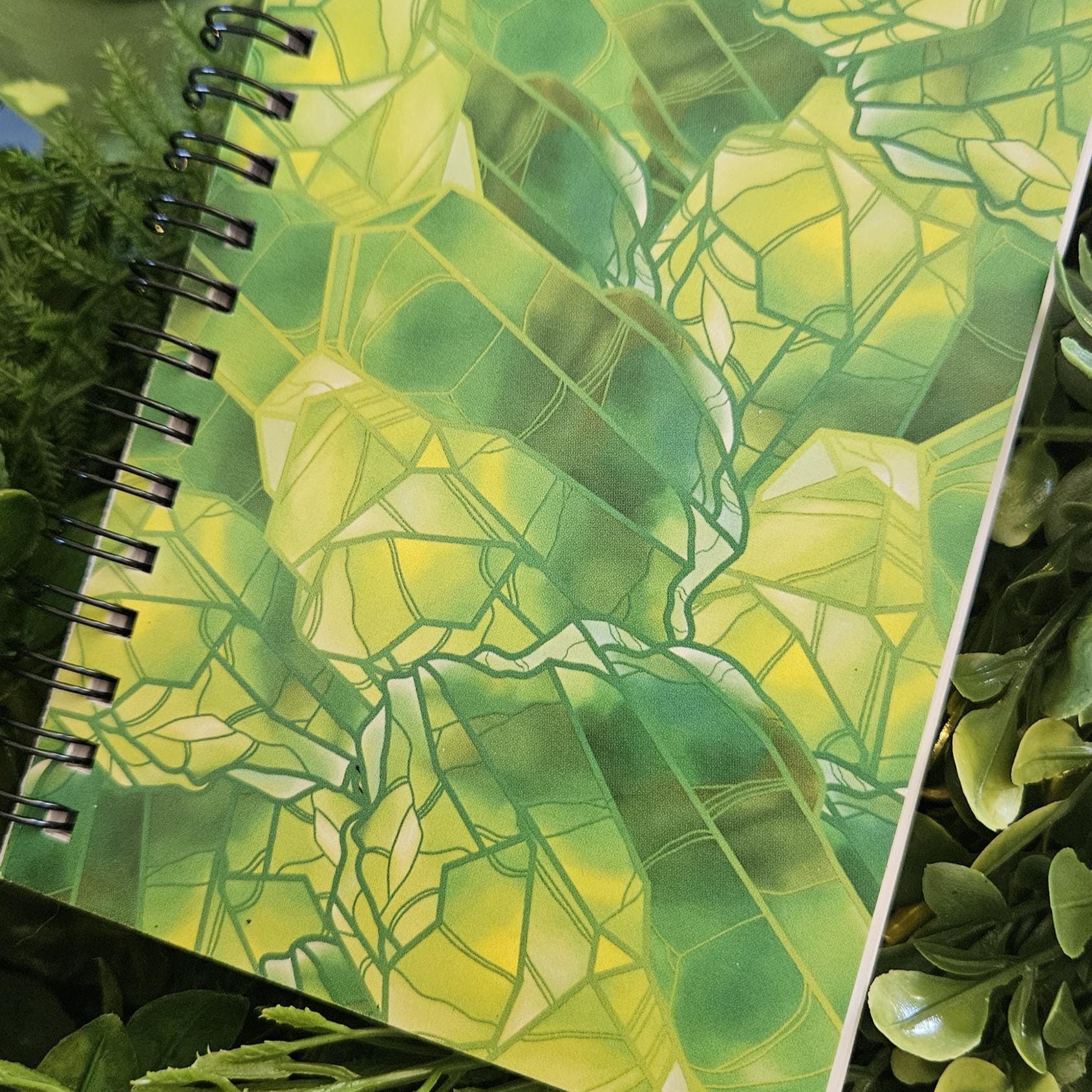 4x6 inches HANDMADE SPIRAL NOTEBOOK: Peridot with Gladiolus Flowers Acornandcrowstudio