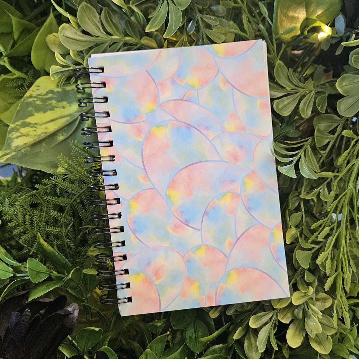 4x6 inches HANDMADE SPIRAL NOTEBOOK: Opal with Cosmos Flowers Acornandcrowstudio