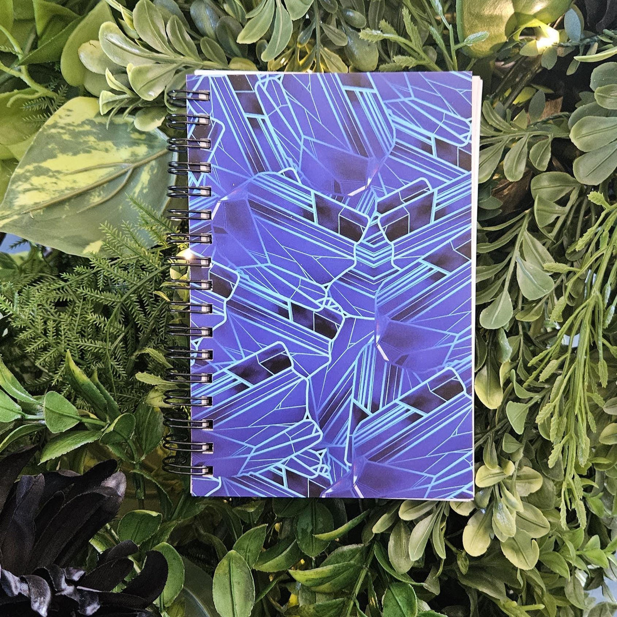4x6 inches HANDMADE SPIRAL NOTEBOOK: Tanzanite with Narcissus Flowers Acornandcrowstudio