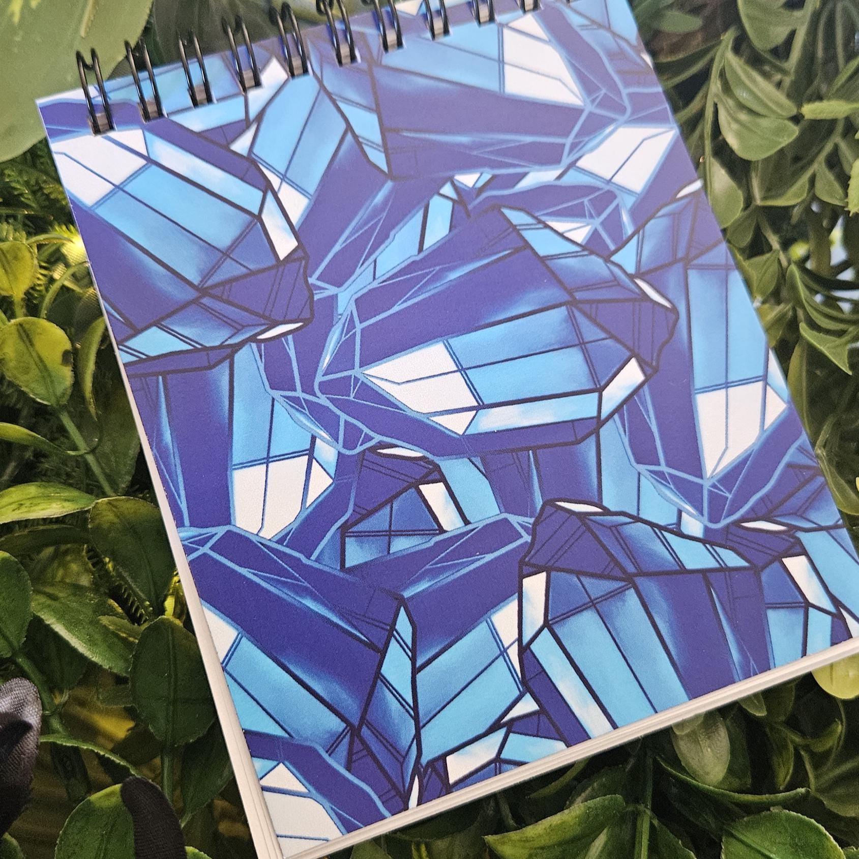 4x5 inches HANDMADE Top Bound SPIRAL NOTEBOOK: Sapphire with Aster Flowers Acornandcrowstudio