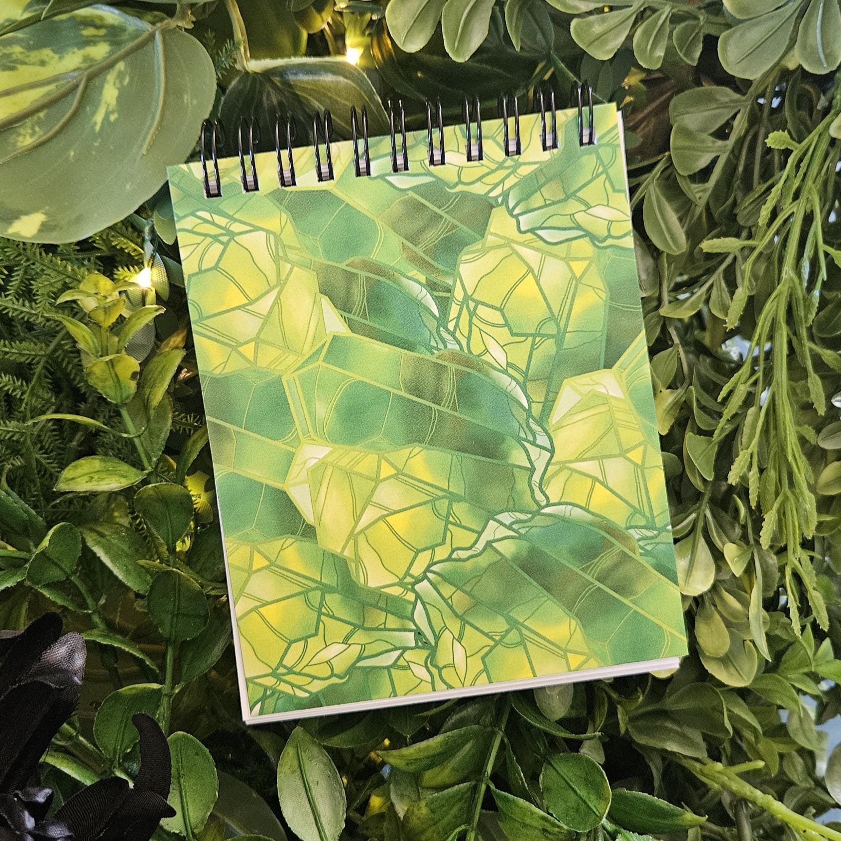 4x5 inches HANDMADE Top Bound SPIRAL NOTEBOOK: Peridot with Gladiolus Flowers Acornandcrowstudio