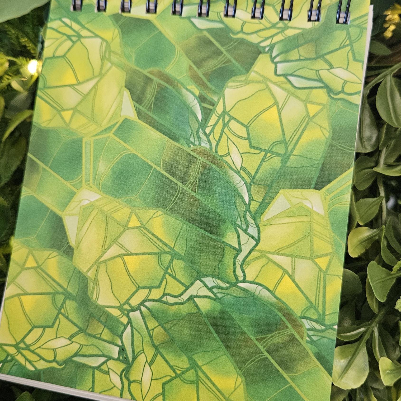 4x5 inches HANDMADE Top Bound SPIRAL NOTEBOOK: Peridot with Gladiolus Flowers Acornandcrowstudio