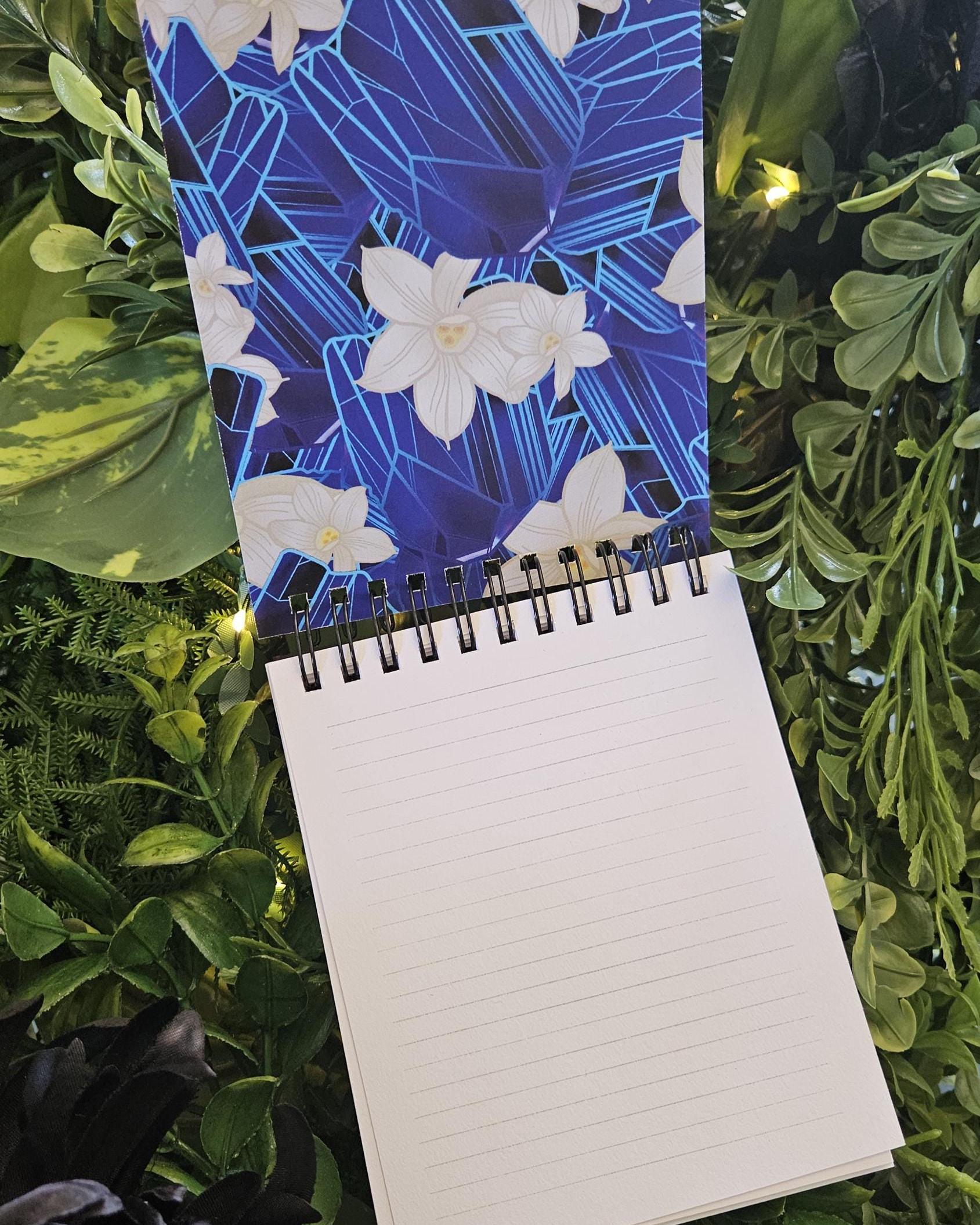 4x5 inches HANDMADE Top Bound SPIRAL NOTEBOOK: Tanzanite with Narcissus Flowers Acornandcrowstudio