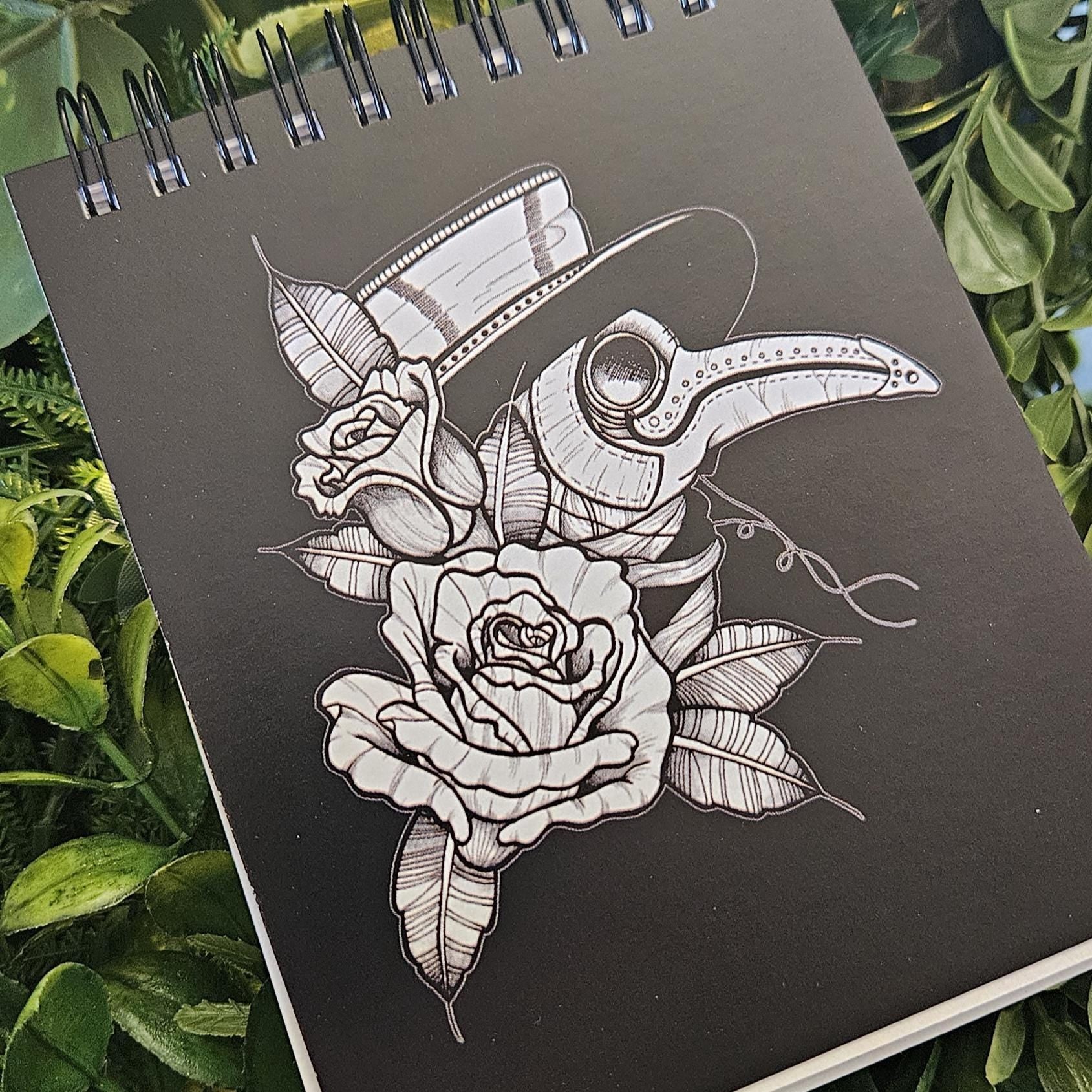 4x5 inches HANDMADE Top Bound SPIRAL NOTEBOOK: Plague Doctor with Roses Acornandcrowstudio