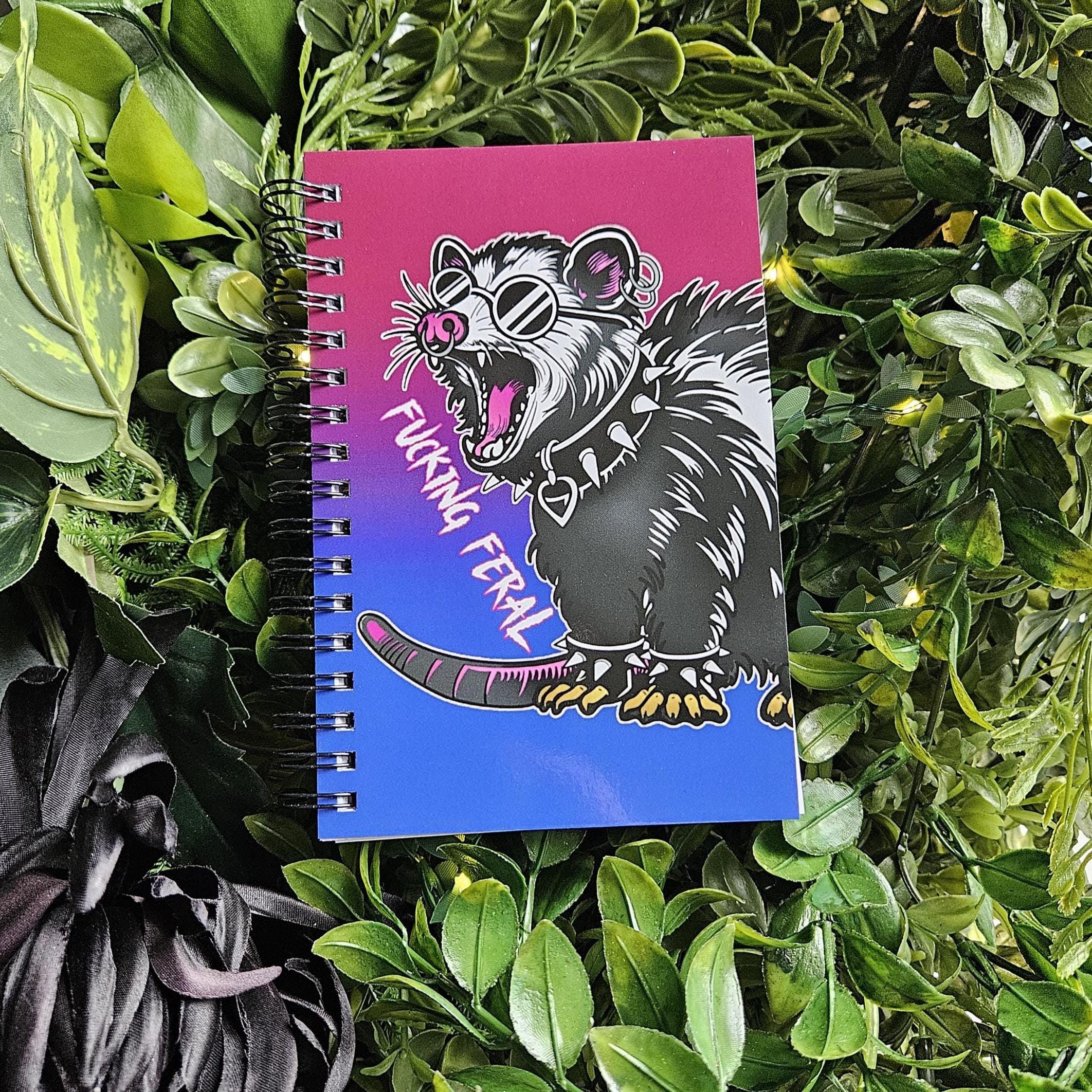 4x6 Handmade Spiral NOTEBOOK: F*cking Feral Opossum Acornandcrowstudio
