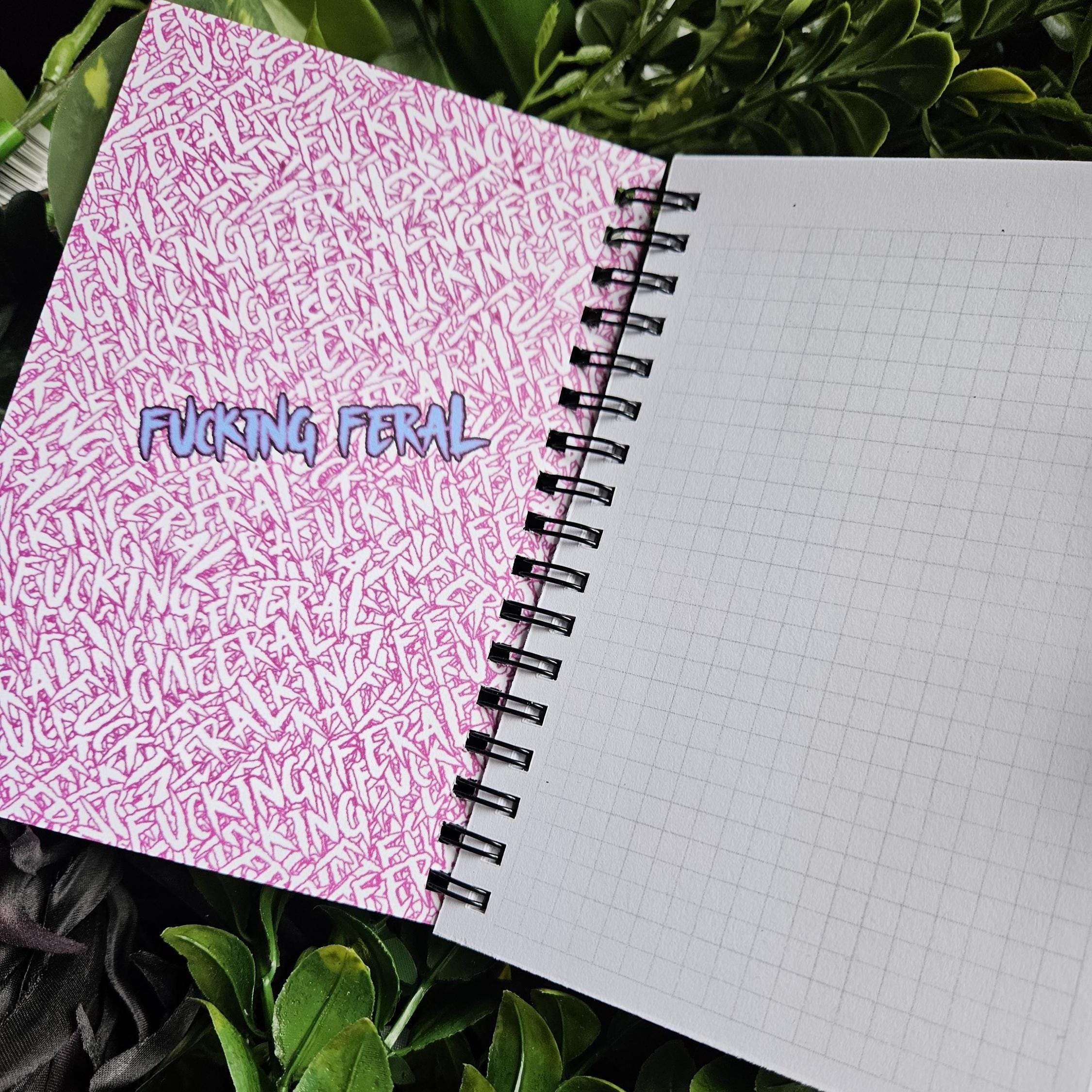 4x6 Handmade Spiral NOTEBOOK: F*cking Feral Opossum Acornandcrowstudio