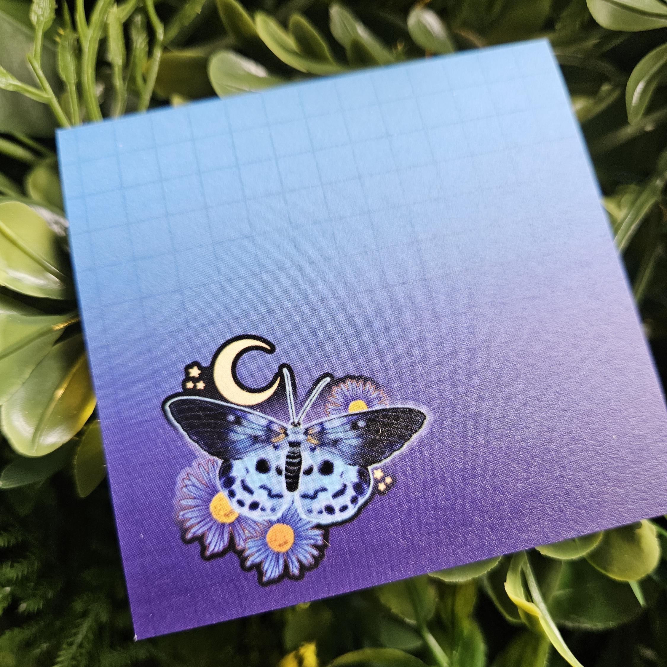 STICKY NOTES: Blue Tiger Moth with Aster Flowers Acornandcrowstudio
