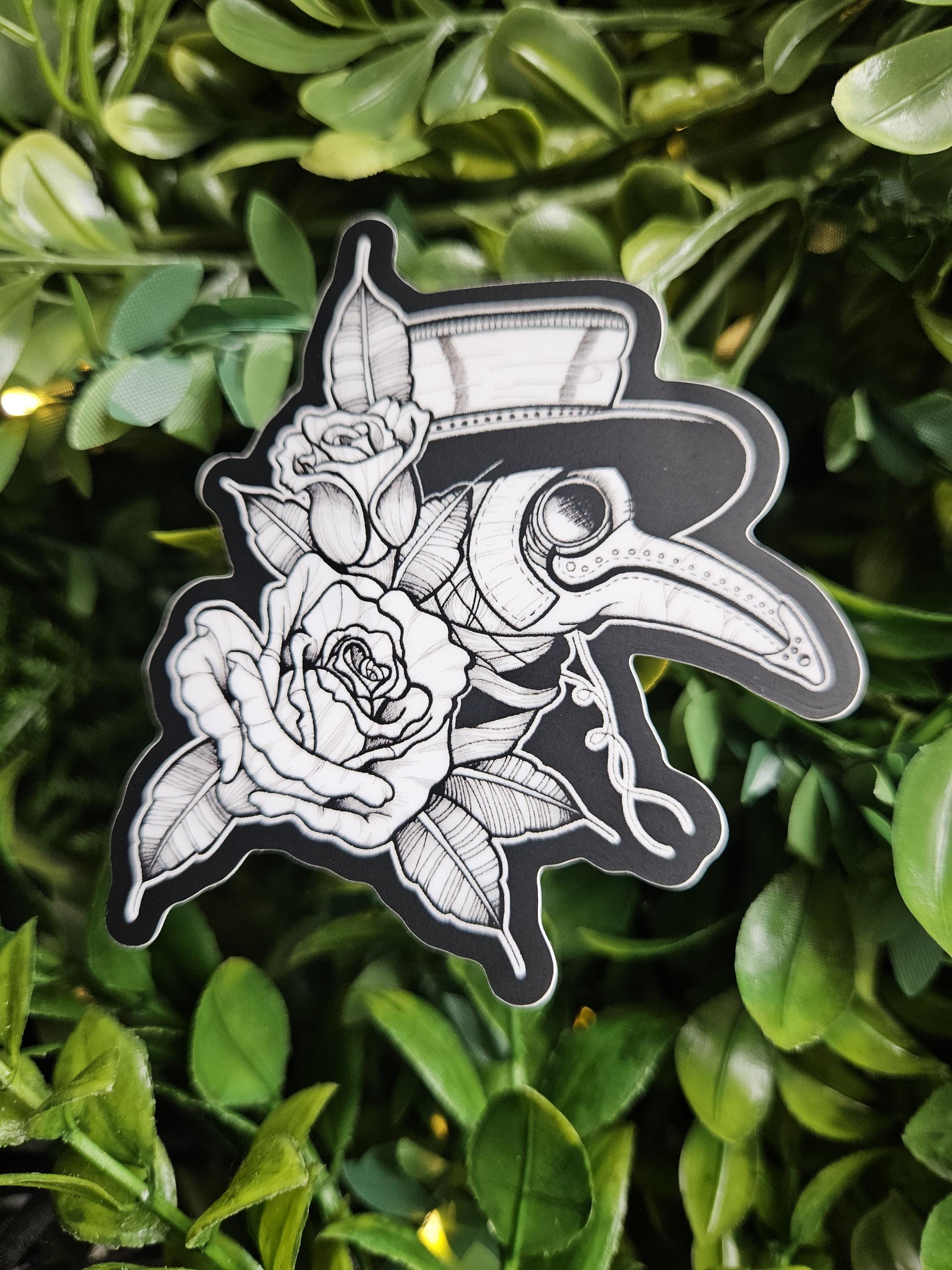 MATTE STICKER: Plague Doctor with Roses Acornandcrowstudio
