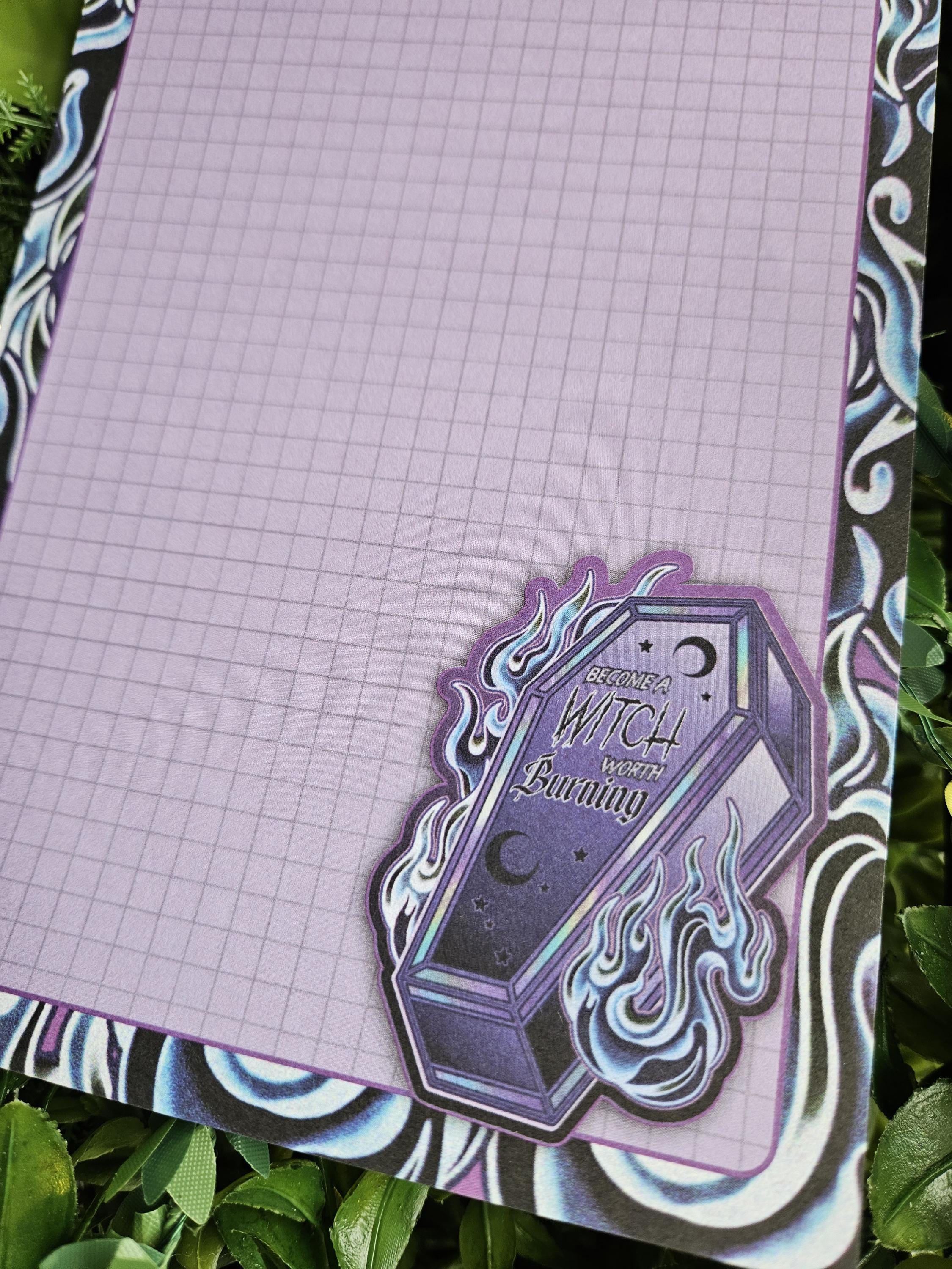 NOTEPAD 5 x 8: Become a Witch Worth Burning Coffin with Grid Pages Acornandcrowstudio