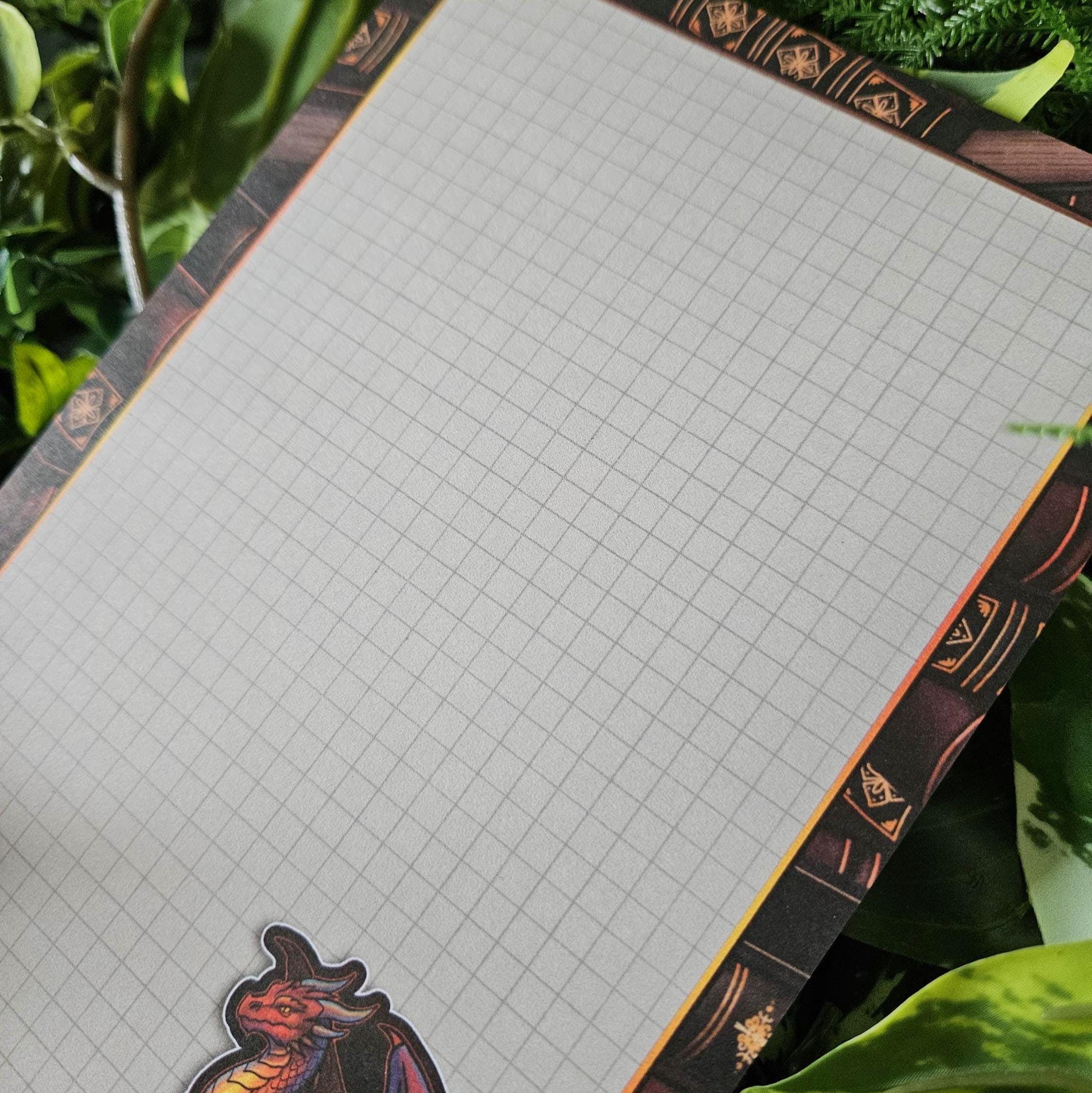 NOTEPAD 5 x 8: Gideon the Book Dragon Grid Pages Acornandcrowstudio