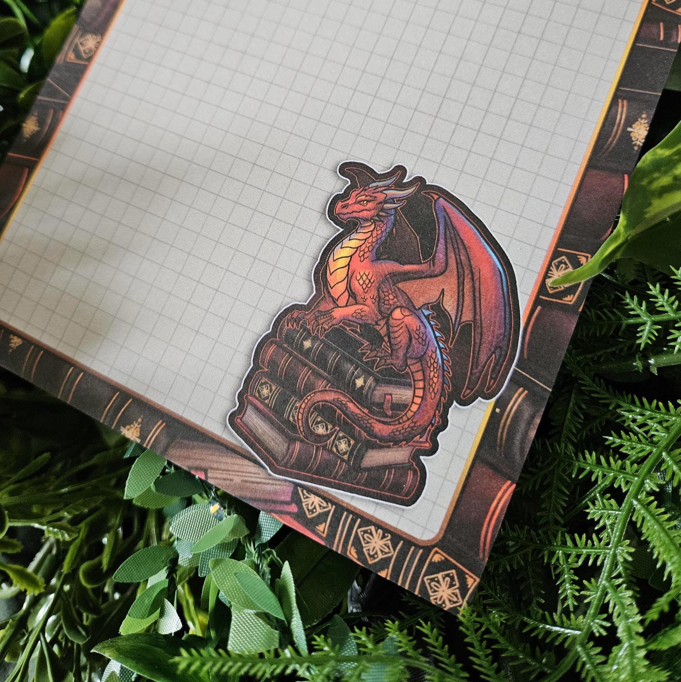 NOTEPAD 5 x 8: Gideon the Book Dragon Grid Pages Acornandcrowstudio