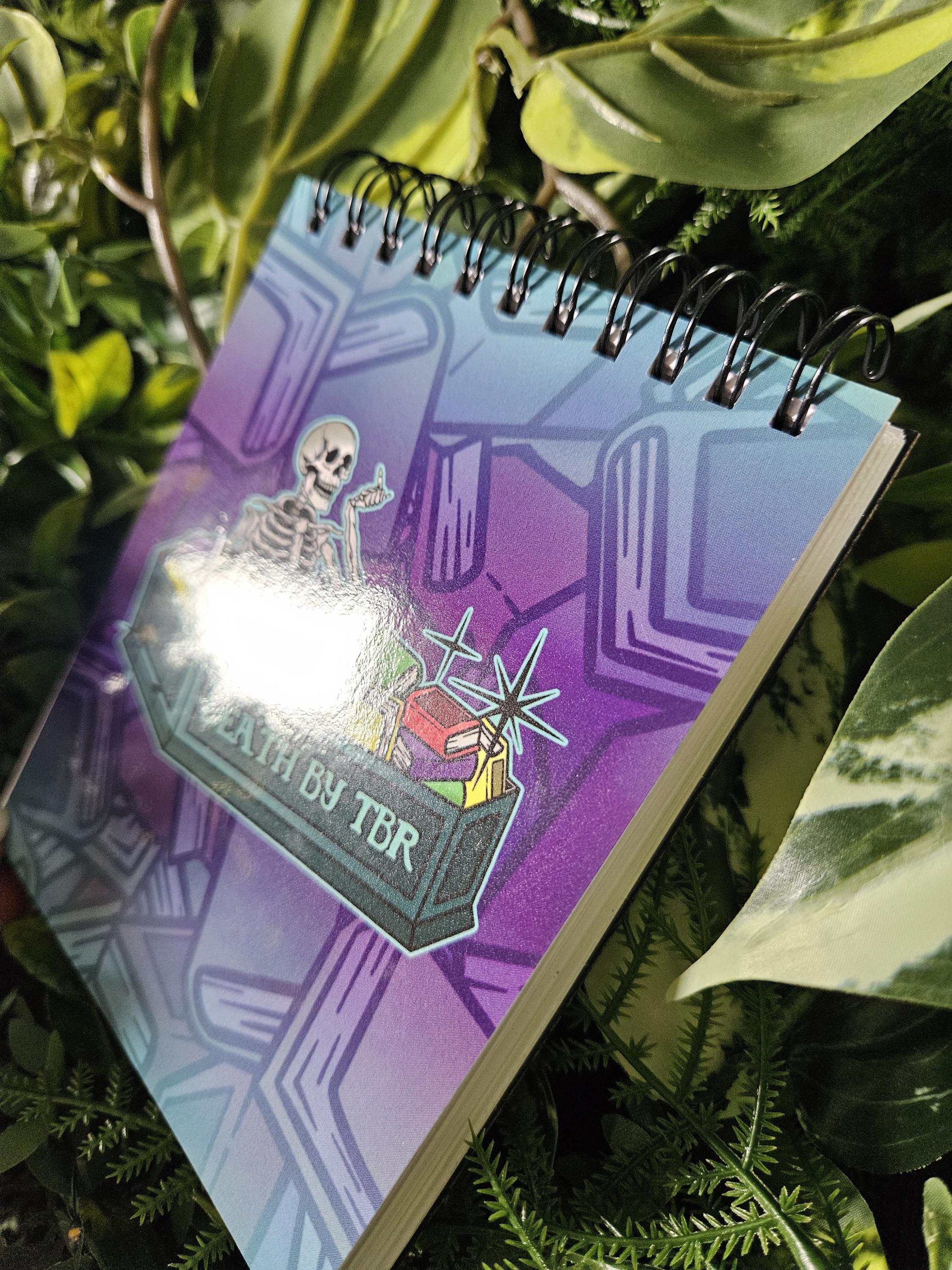 4x5 inches HANDMADE Top Bound Spiral Notebook: Death by TBR Coffin and Skeleton Acornandcrowstudio