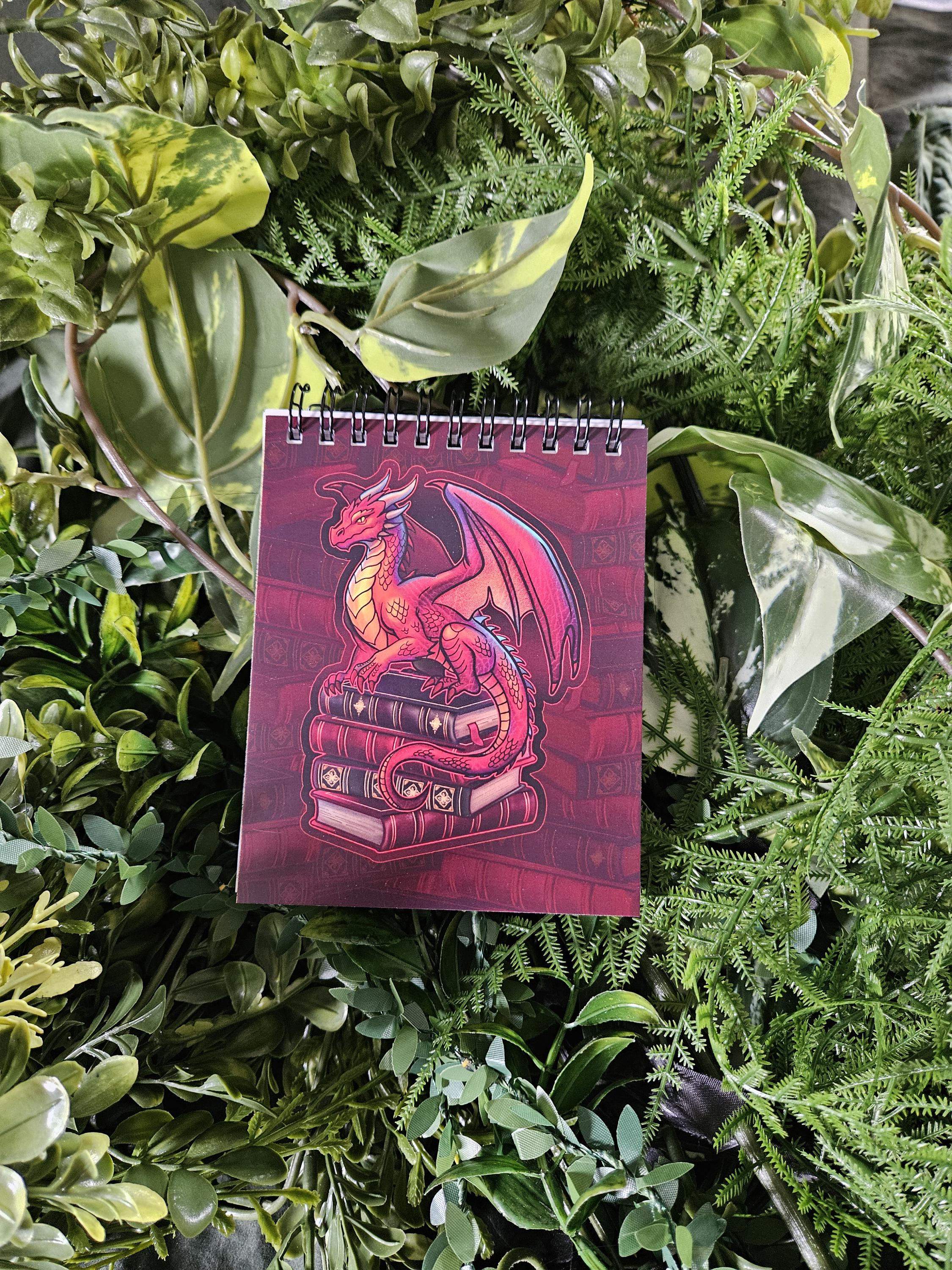 4x5 inches HANDMADE Top Bound Spiral Notebook: Gideon the Red Book Dragon Acornandcrowstudio