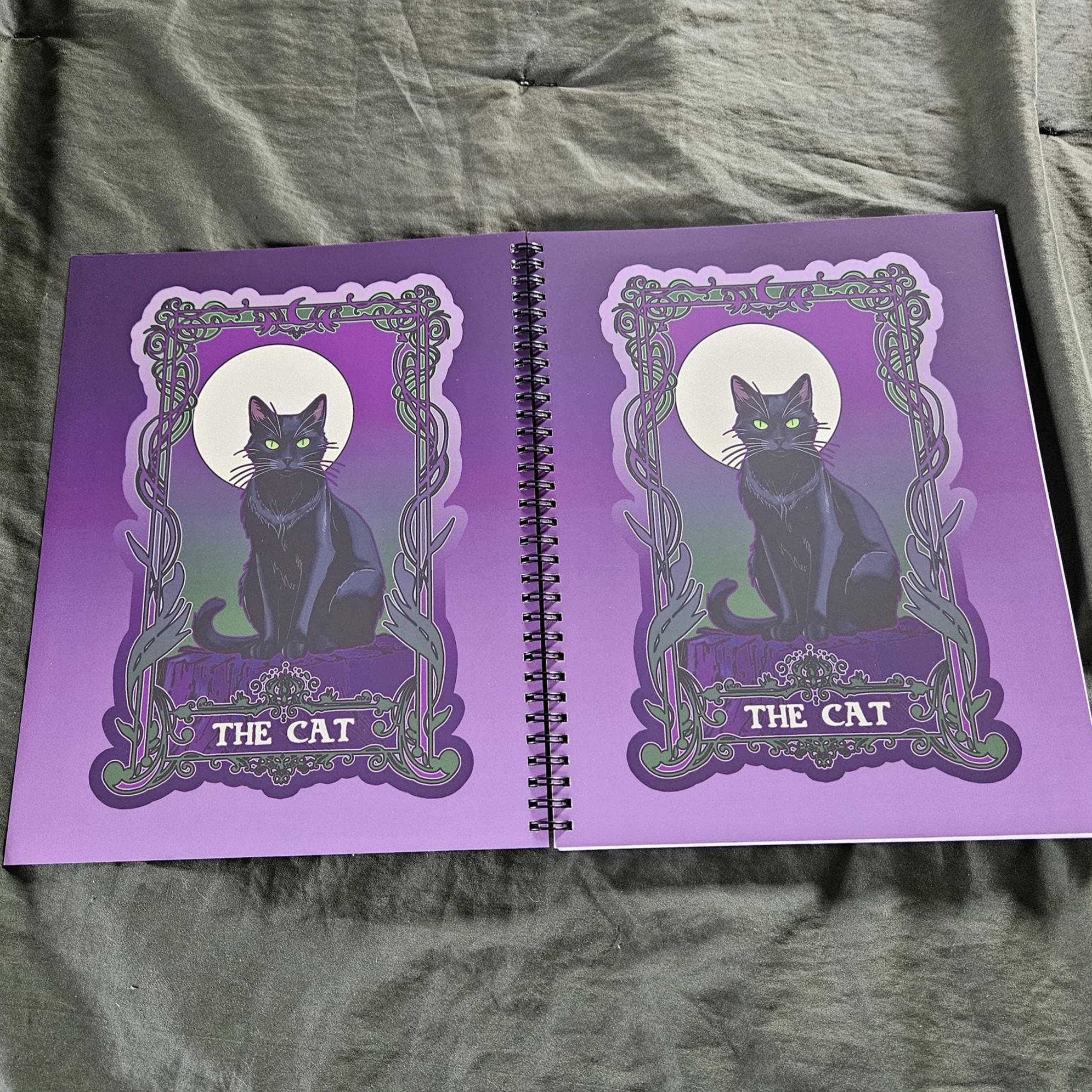 8.5 x 11 HANDMADE SPIRAL NOTEBOOK: The Cat Tarot Style Acornandcrowstudio