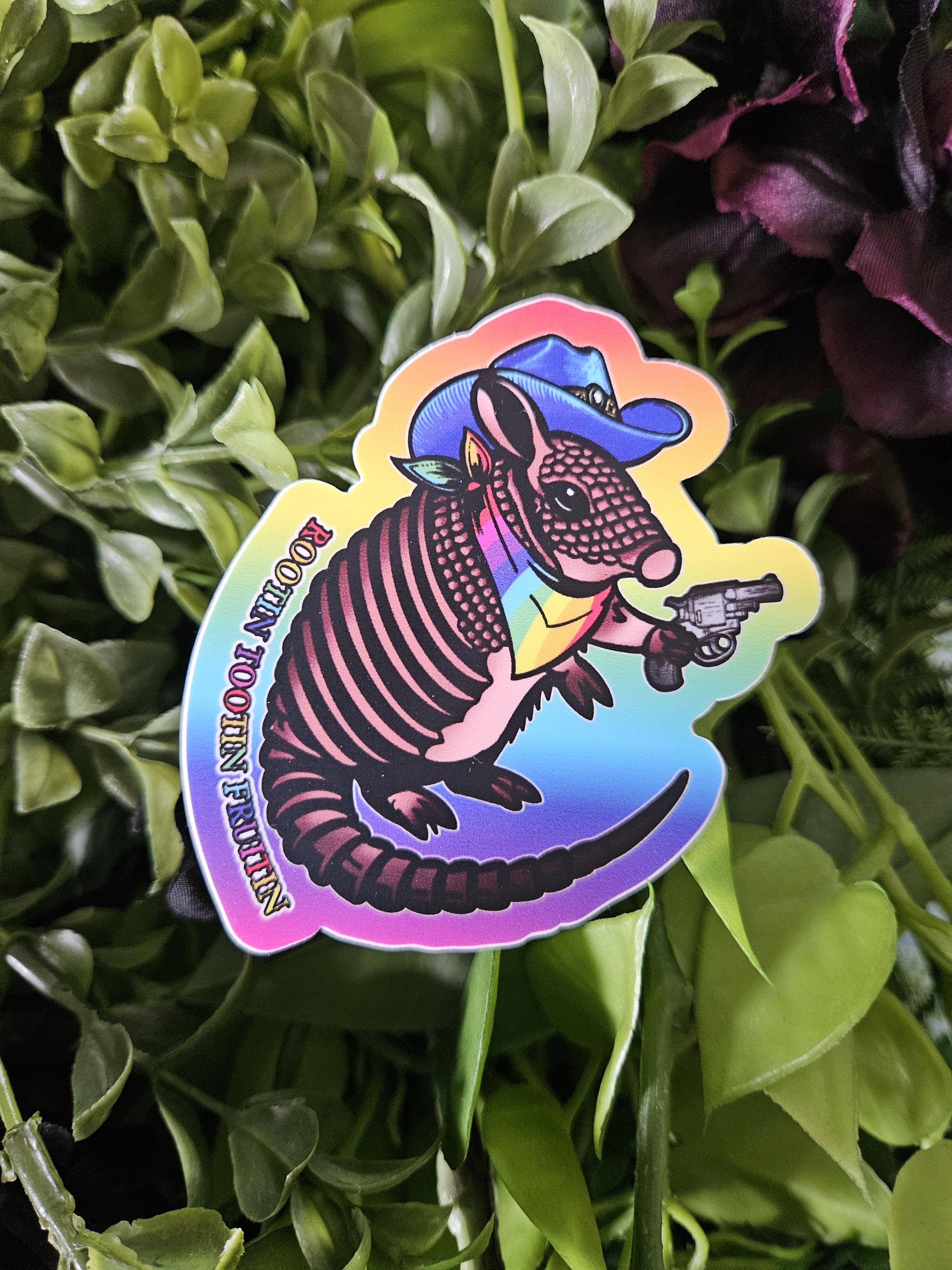 MATTE STICKER: Rootin' Tootin' Fruitin' Armadillo Pride Acornandcrowstudio
