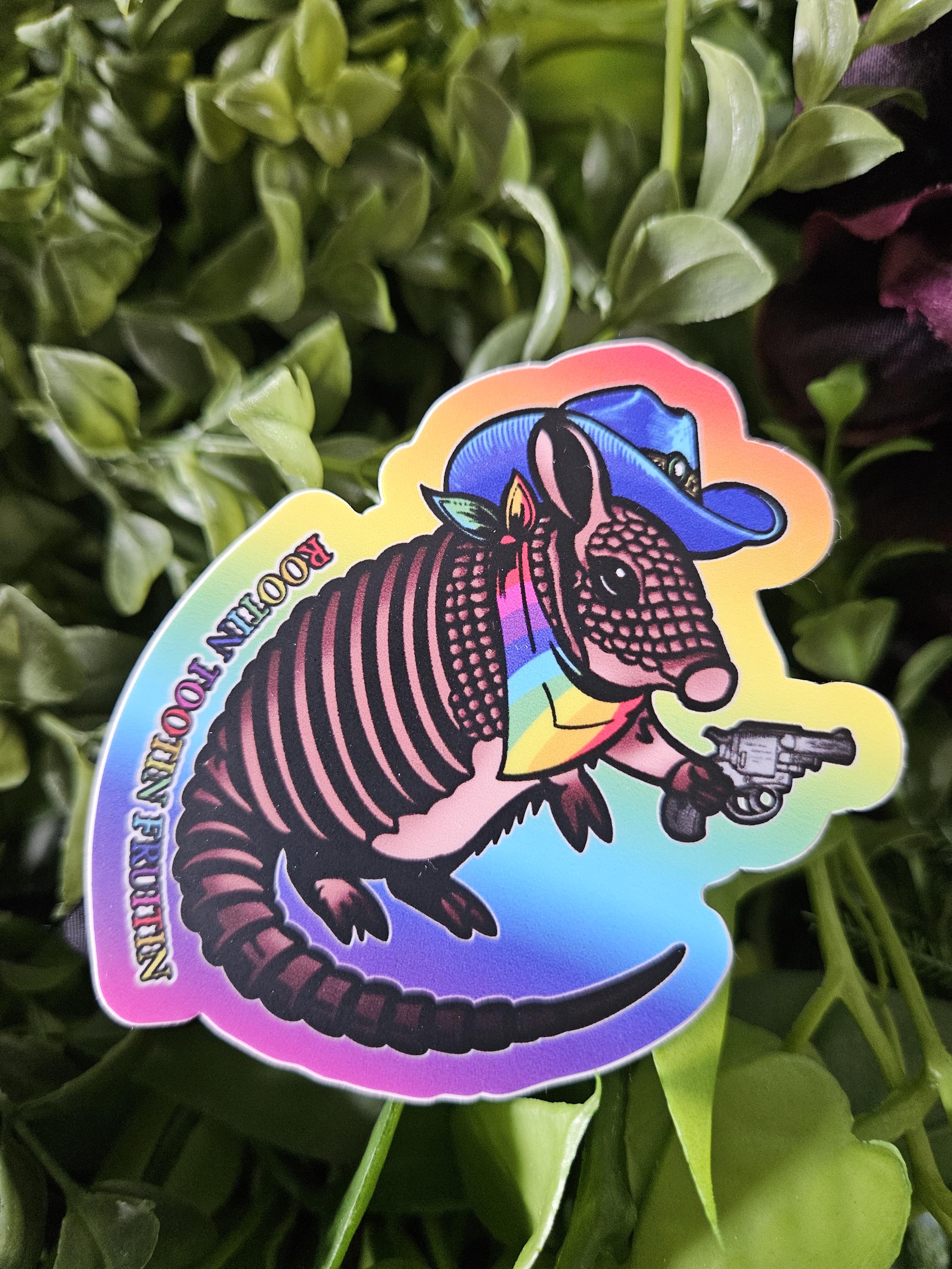 MATTE STICKER: Rootin' Tootin' Fruitin' Armadillo Pride Acornandcrowstudio