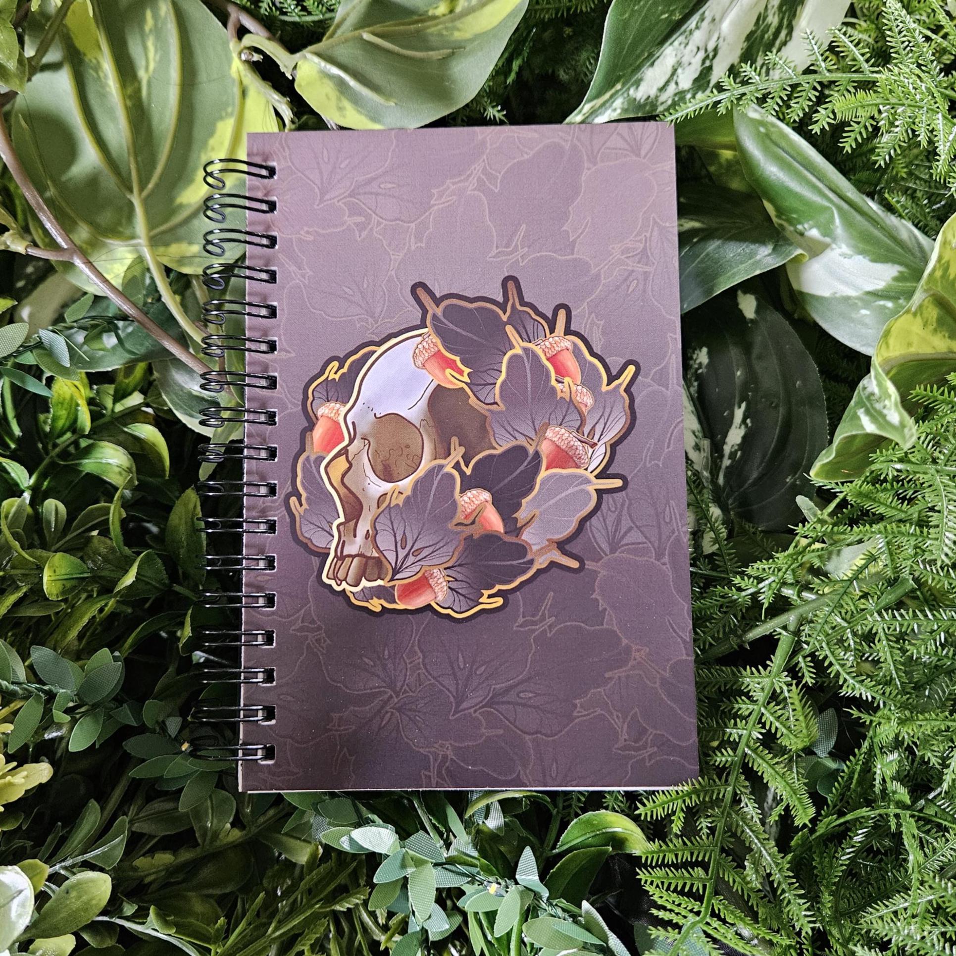 4x6 inches HANDMADE Spiral Notebook: Acorn Skull with Leaves Acornandcrowstudio