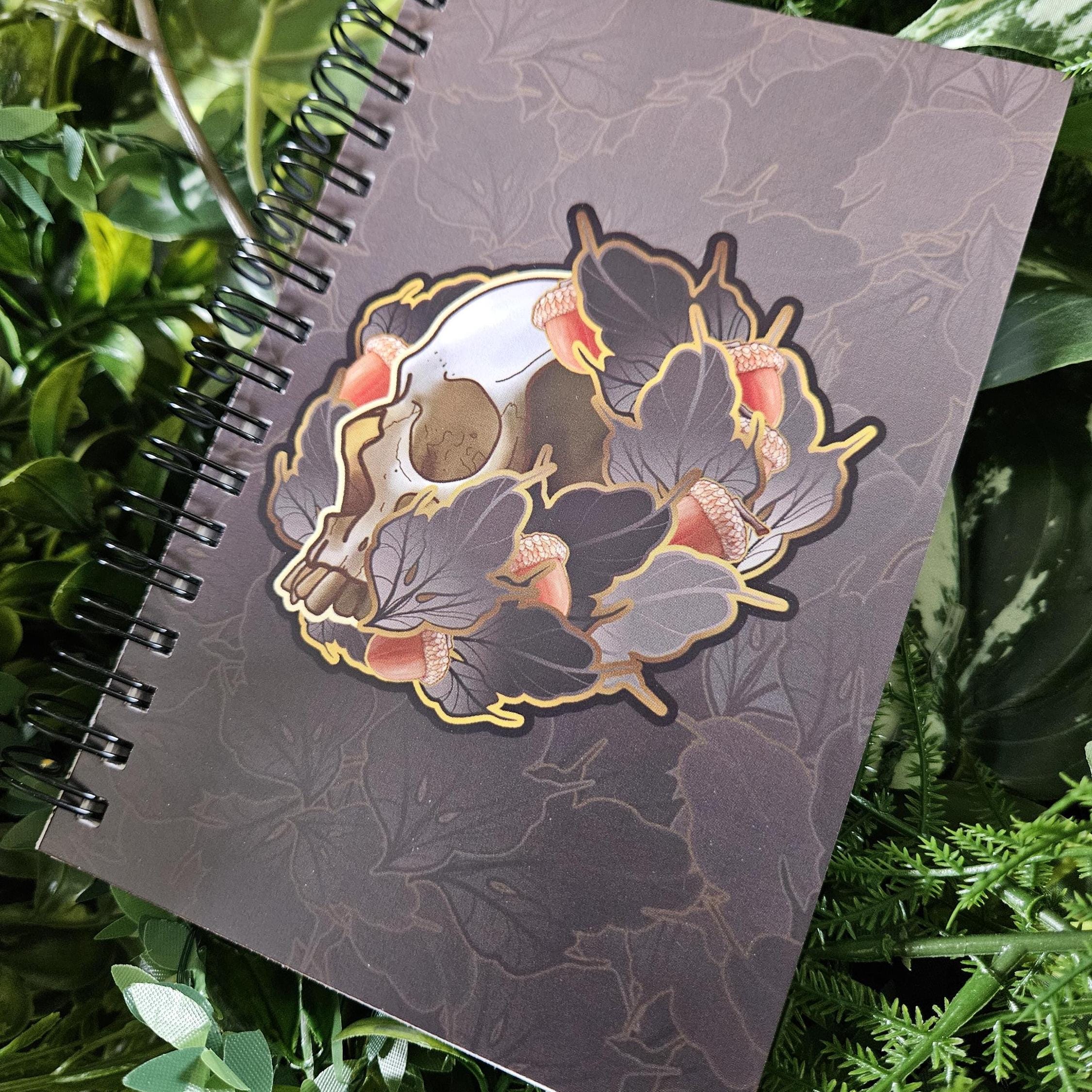 4x6 inches HANDMADE Spiral Notebook: Acorn Skull with Leaves Acornandcrowstudio